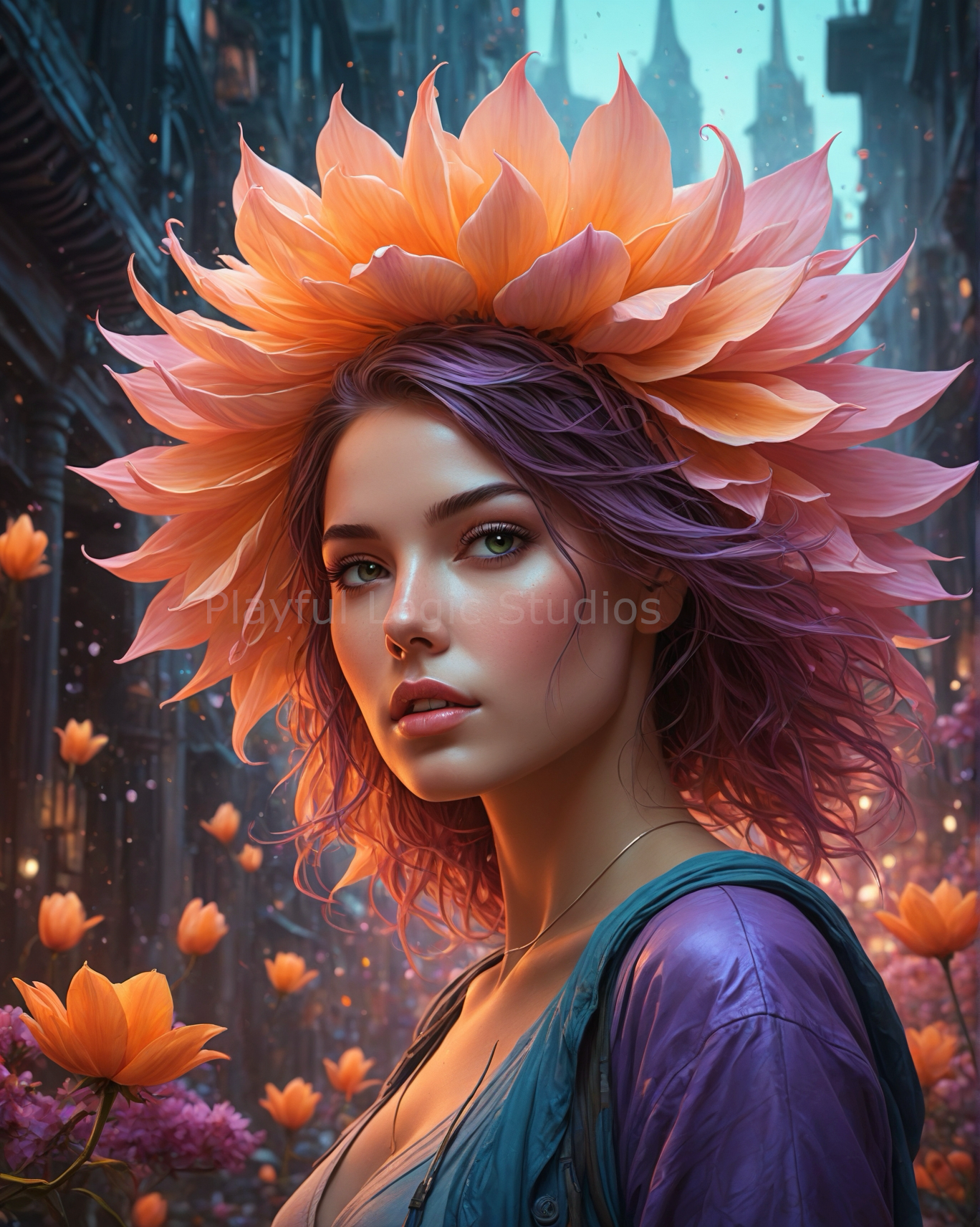 Floral Crowned Beauty Digital Image