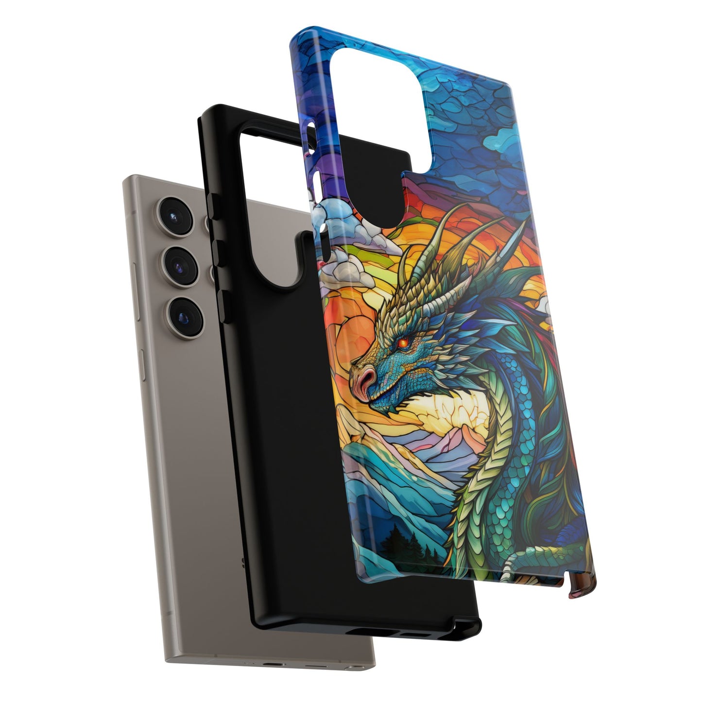 Stained Glass Design Dragon Case | Fantasy Art Samsung Galaxy S24 Ultra, S23, S22, S21, S20, S10 Plus | Unique Protective Phone Cover