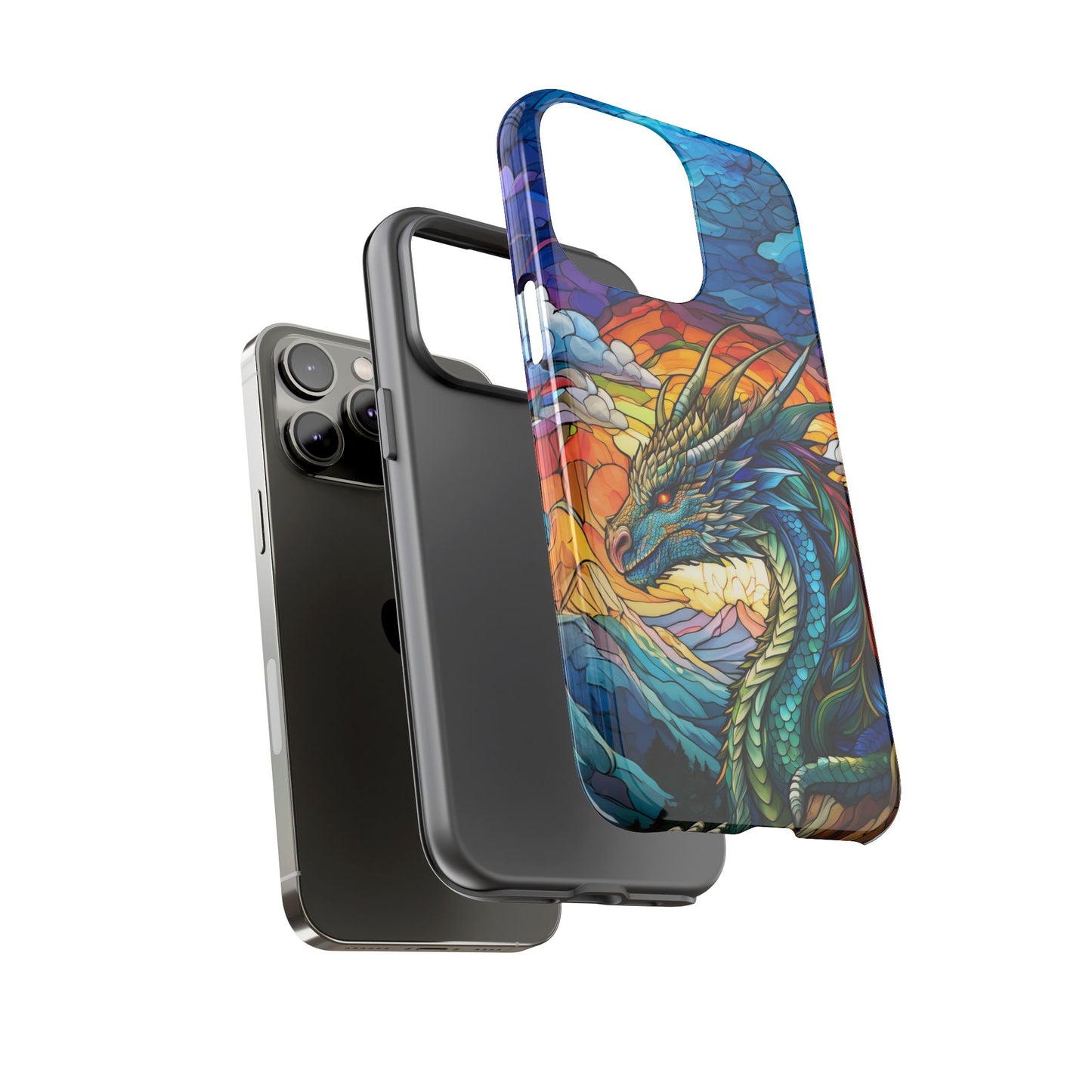 Stained Glass Design Dragon iPhone Case | Fits iPhone 8, X, XR, 11, 12, 13, 14, 15, 16 Pro, Plus, Max, Mini | Unique Fantasy Art Phone Cover