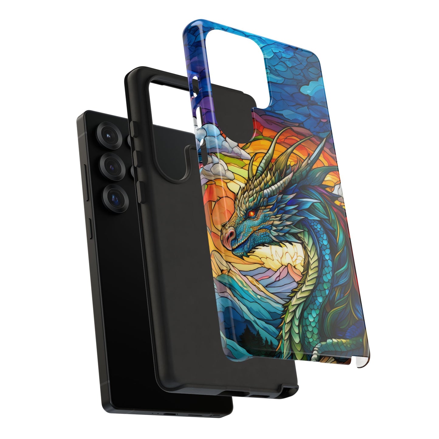 Stained Glass Design Dragon Case | Fantasy Art Samsung Galaxy S24 Ultra, S23, S22, S21, S20, S10 Plus | Unique Protective Phone Cover