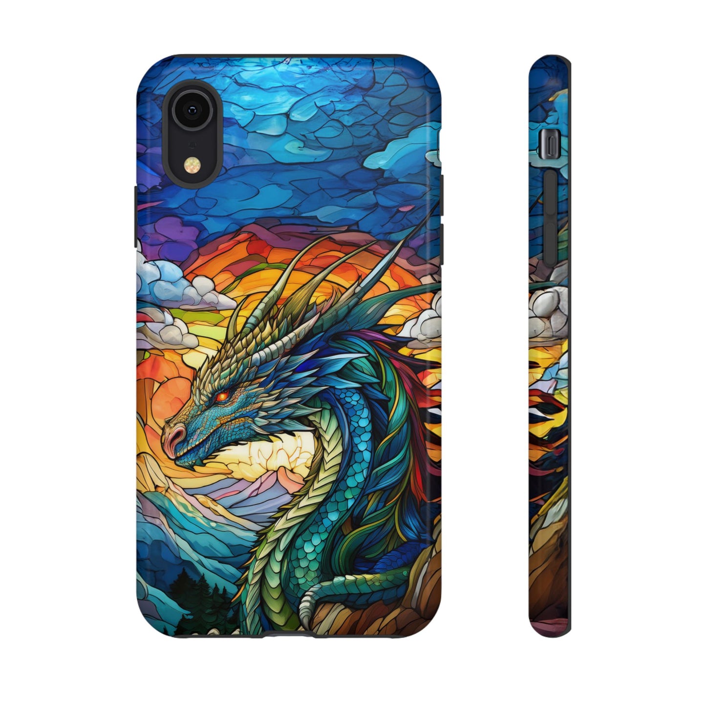 Stained Glass Design Dragon iPhone Case | Fits iPhone 8, X, XR, 11, 12, 13, 14, 15, 16 Pro, Plus, Max, Mini | Unique Fantasy Art Phone Cover