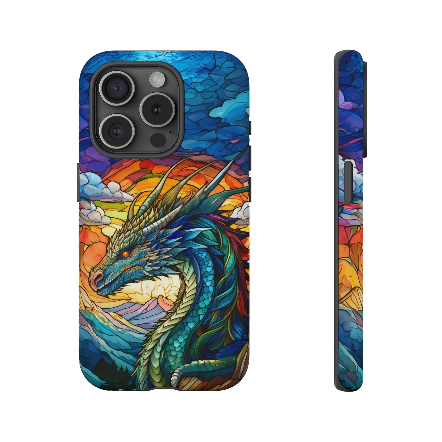 Stained Glass Design Dragon iPhone Case | Fits iPhone 8, X, XR, 11, 12, 13, 14, 15, 16 Pro, Plus, Max, Mini | Unique Fantasy Art Phone Cover