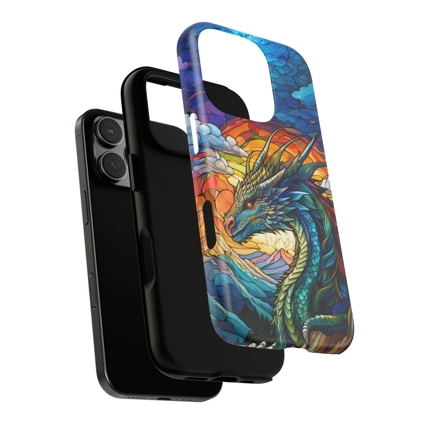 Stained Glass Design Dragon iPhone Case | Fits iPhone 8, X, XR, 11, 12, 13, 14, 15, 16 Pro, Plus, Max, Mini | Unique Fantasy Art Phone Cover
