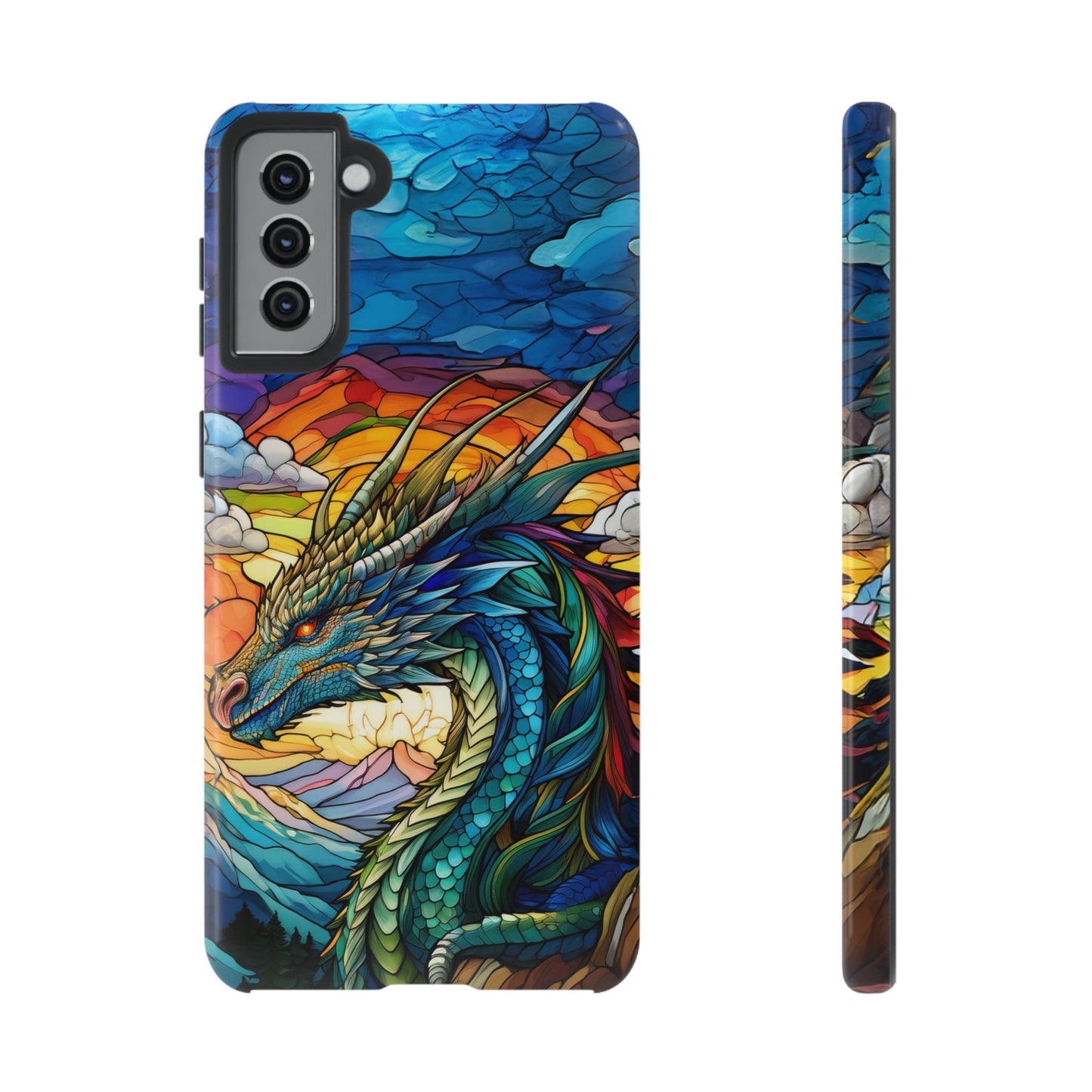 Stained Glass Design Dragon Case | Fantasy Art Samsung Galaxy S24 Ultra, S23, S22, S21, S20, S10 Plus | Unique Protective Phone Cover