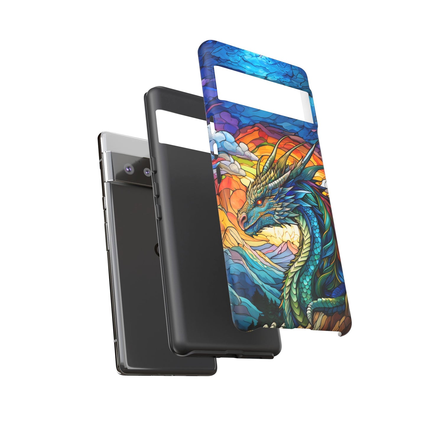 Stained Glass Design Dragon Case | Fantasy Art Google Pixel 8 Pro, 8, 7, 6 Pro, 6, 5 5G | Unique Protective Phone Cover for Pixel Users