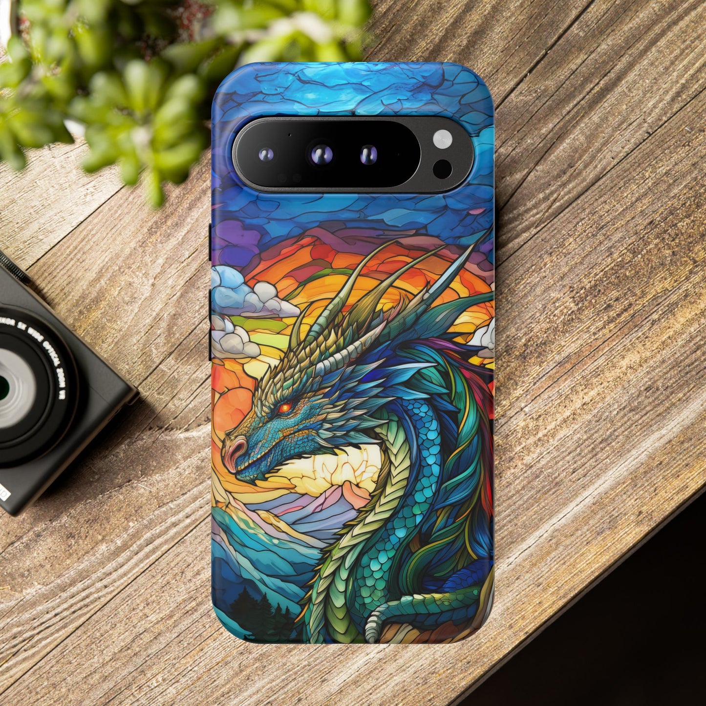 Stained Glass Design Dragon Case | Fantasy Art Google Pixel 8 Pro, 8, 7, 6 Pro, 6, 5 5G | Unique Protective Phone Cover for Pixel Users