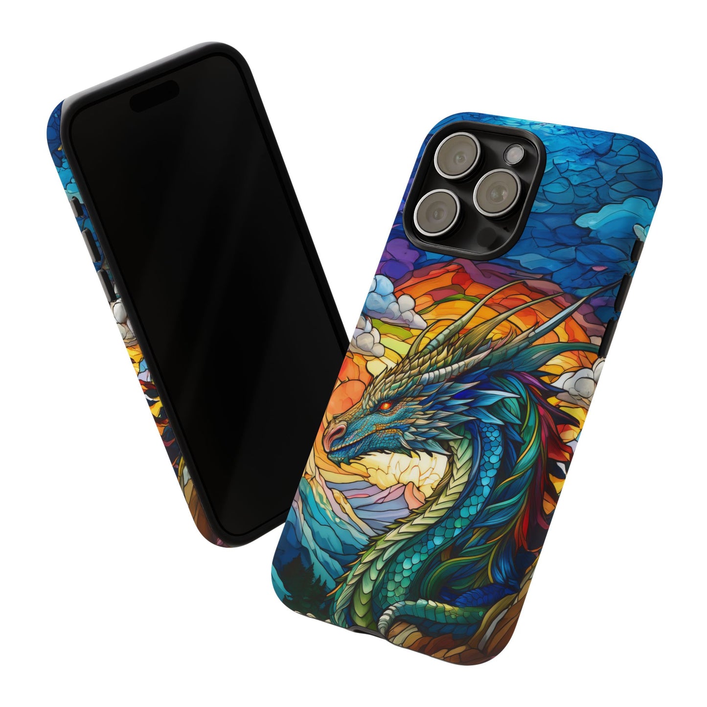 Stained Glass Design Dragon iPhone Case | Fits iPhone 8, X, XR, 11, 12, 13, 14, 15, 16 Pro, Plus, Max, Mini | Unique Fantasy Art Phone Cover