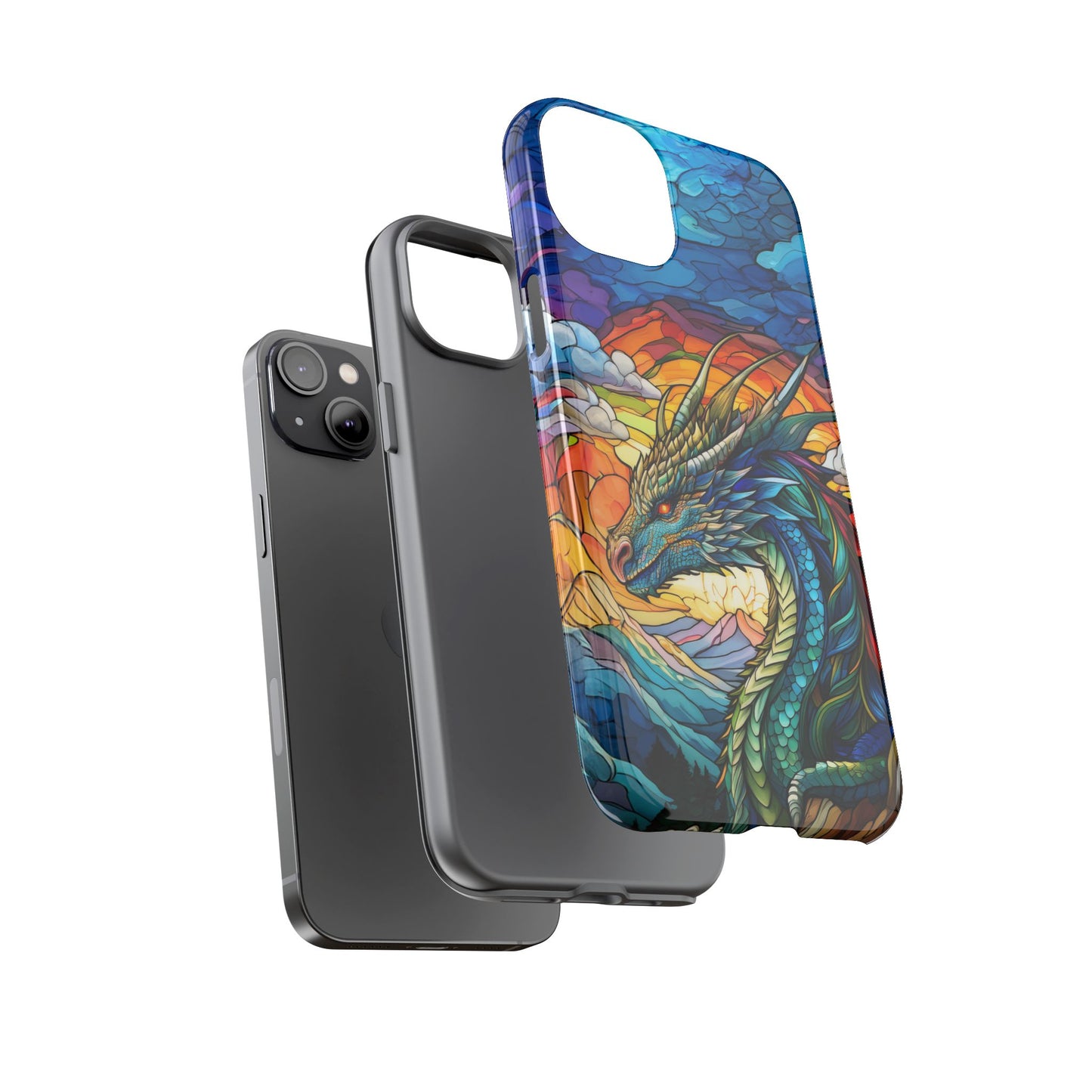 Stained Glass Design Dragon iPhone Case | Fits iPhone 8, X, XR, 11, 12, 13, 14, 15, 16 Pro, Plus, Max, Mini | Unique Fantasy Art Phone Cover