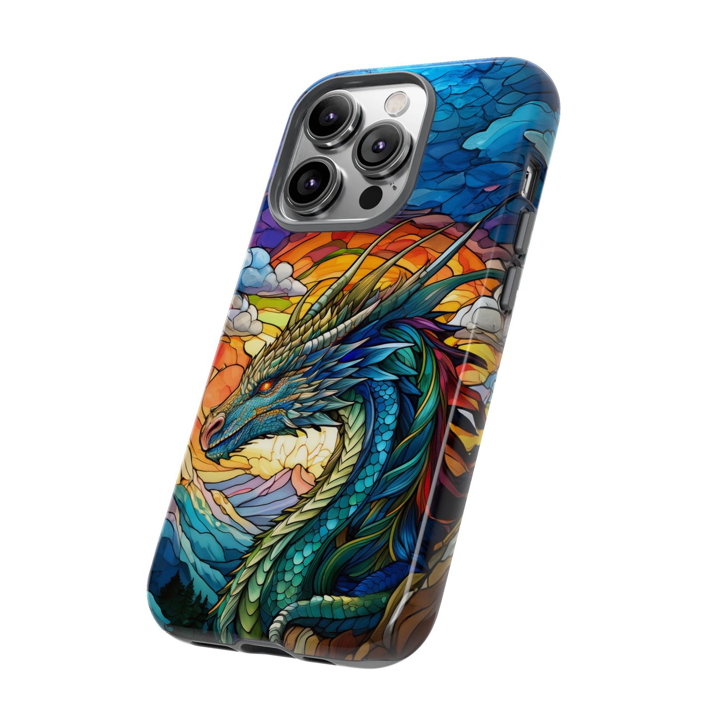 Stained Glass Design Dragon iPhone Case | Fits iPhone 8, X, XR, 11, 12, 13, 14, 15, 16 Pro, Plus, Max, Mini | Unique Fantasy Art Phone Cover