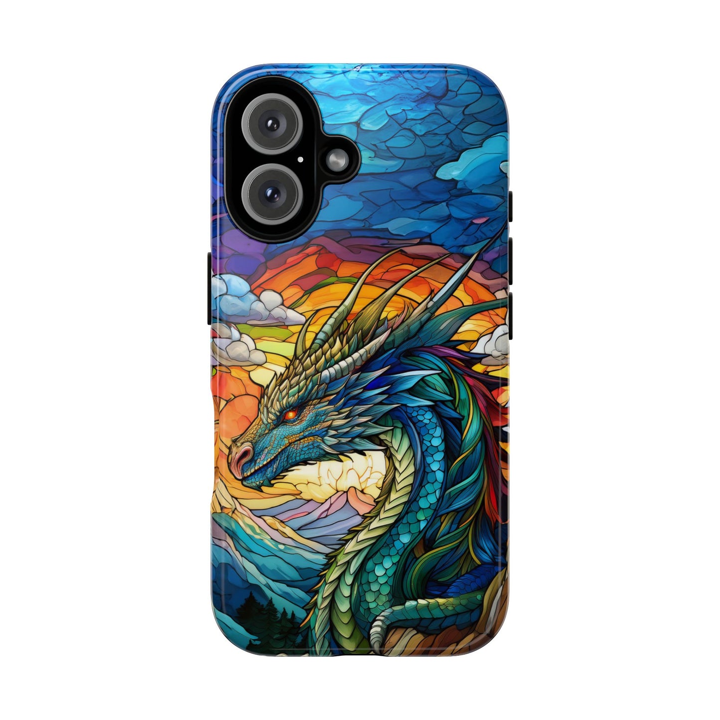 Stained Glass Design Dragon iPhone Case | Fits iPhone 8, X, XR, 11, 12, 13, 14, 15, 16 Pro, Plus, Max, Mini | Unique Fantasy Art Phone Cover
