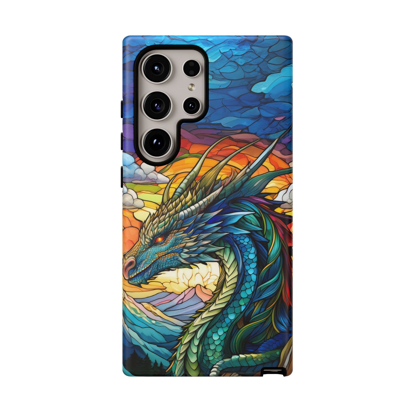 Stained Glass Design Dragon Case | Fantasy Art Samsung Galaxy S24 Ultra, S23, S22, S21, S20, S10 Plus | Unique Protective Phone Cover