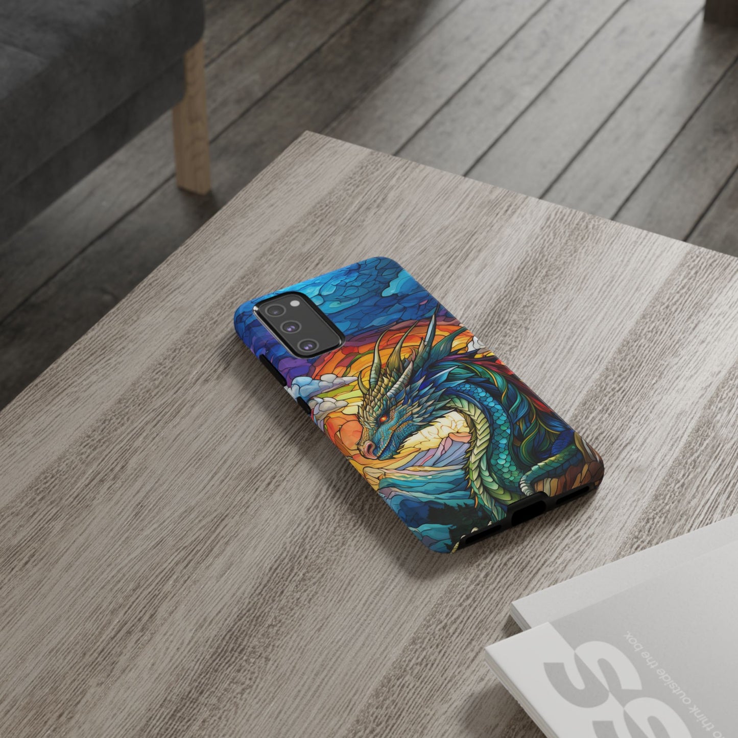 Stained Glass Design Dragon Case | Fantasy Art Samsung Galaxy S24 Ultra, S23, S22, S21, S20, S10 Plus | Unique Protective Phone Cover