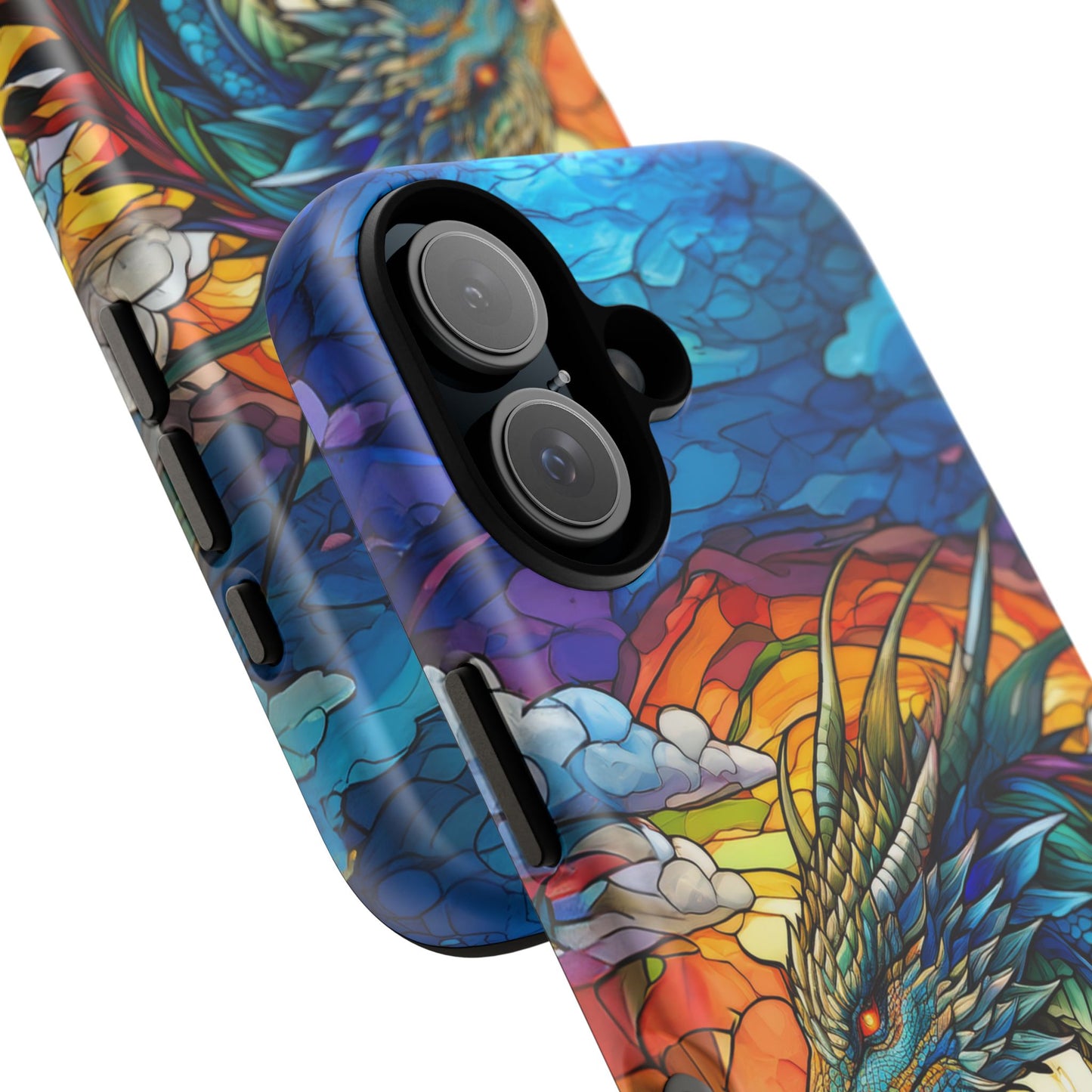 Stained Glass Design Dragon iPhone Case | Fits iPhone 8, X, XR, 11, 12, 13, 14, 15, 16 Pro, Plus, Max, Mini | Unique Fantasy Art Phone Cover