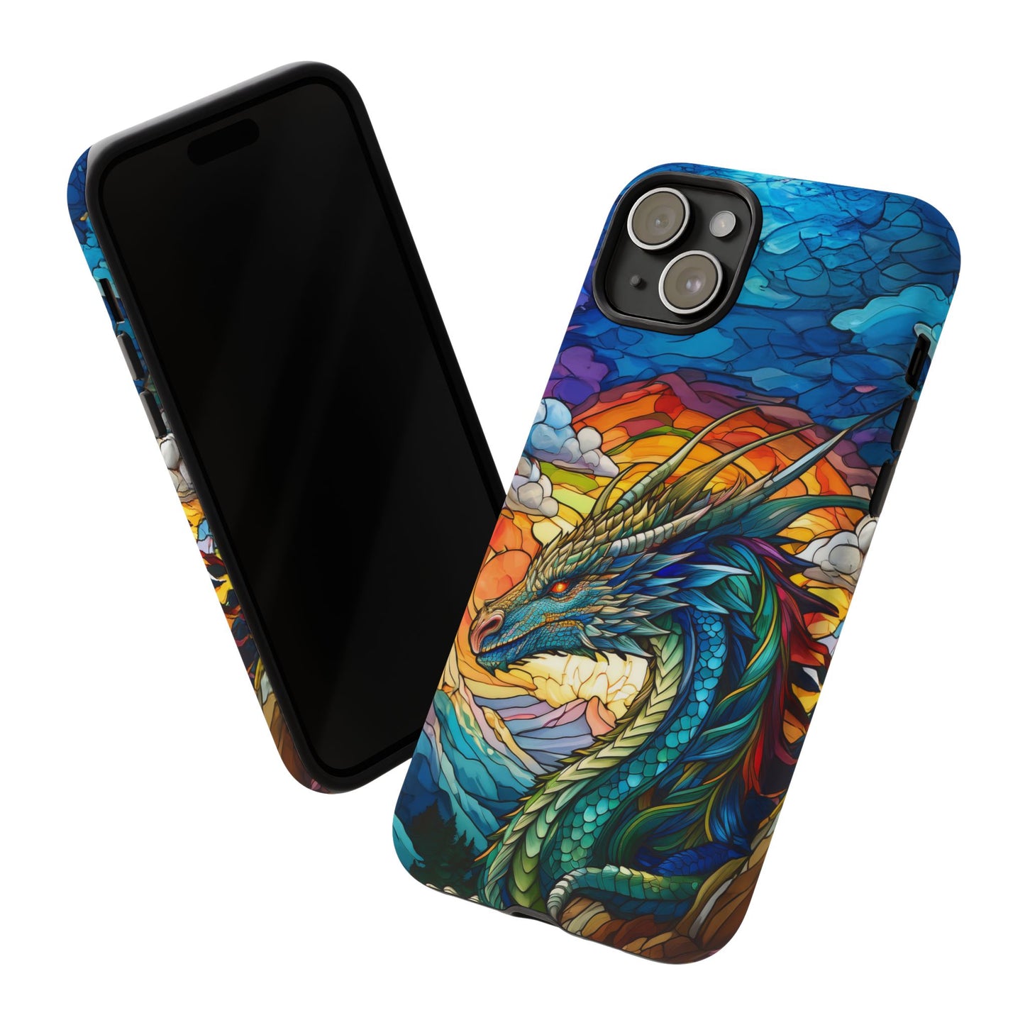 Stained Glass Design Dragon iPhone Case | Fits iPhone 8, X, XR, 11, 12, 13, 14, 15, 16 Pro, Plus, Max, Mini | Unique Fantasy Art Phone Cover
