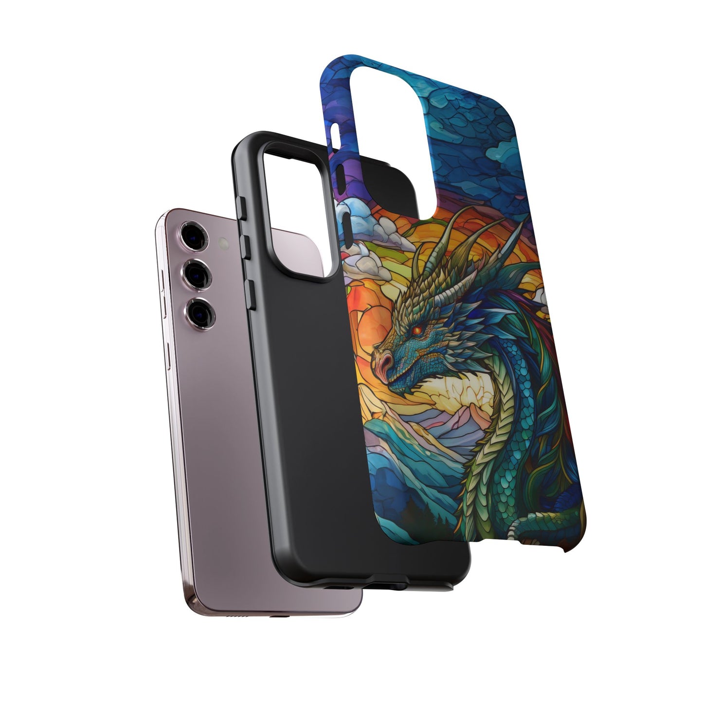 Stained Glass Design Dragon Case | Fantasy Art Samsung Galaxy S24 Ultra, S23, S22, S21, S20, S10 Plus | Unique Protective Phone Cover
