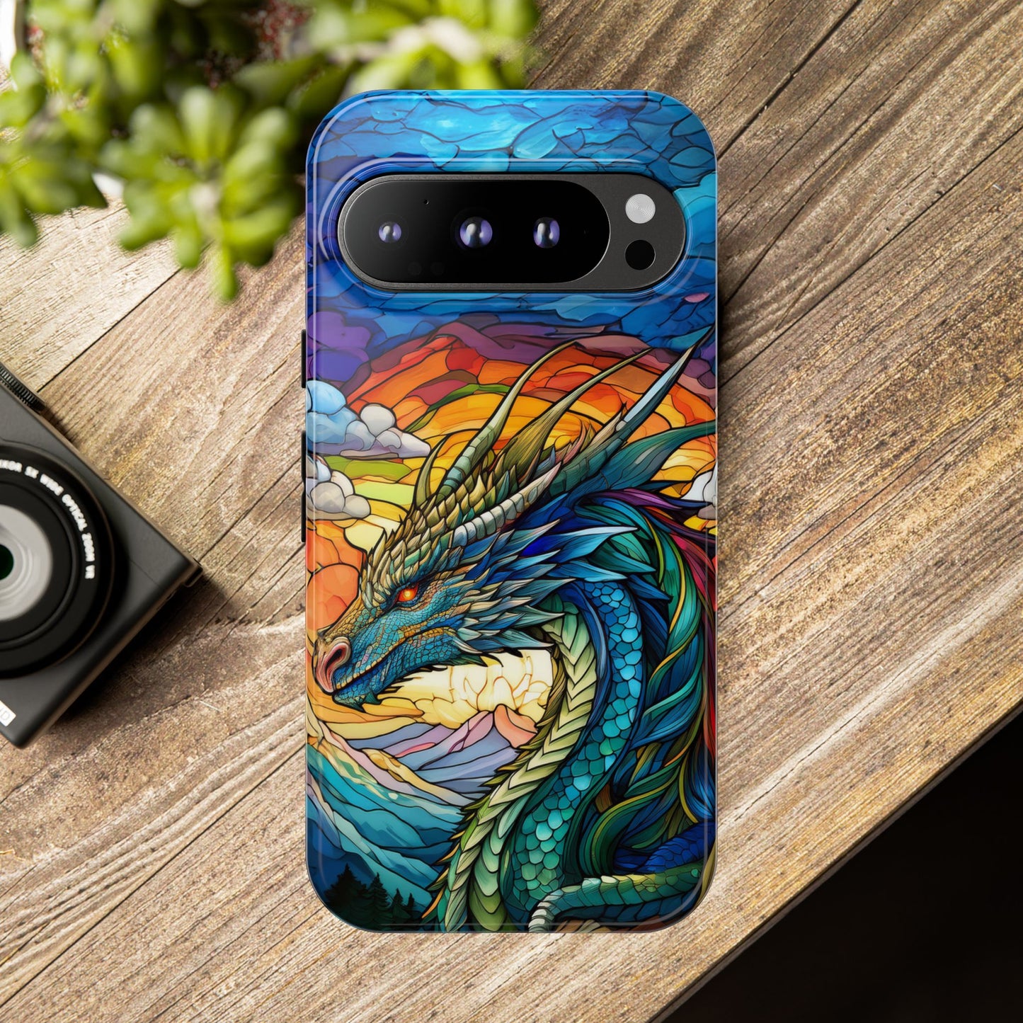 Stained Glass Design Dragon Case | Fantasy Art Google Pixel 8 Pro, 8, 7, 6 Pro, 6, 5 5G | Unique Protective Phone Cover for Pixel Users