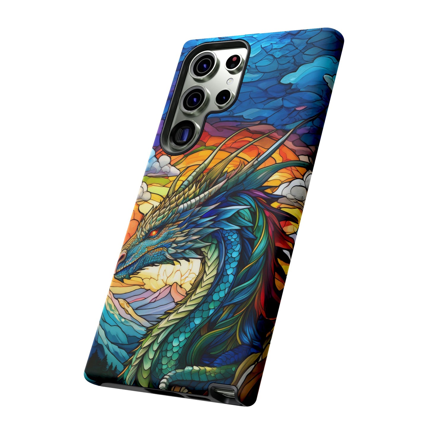 Stained Glass Design Dragon Case | Fantasy Art Samsung Galaxy S24 Ultra, S23, S22, S21, S20, S10 Plus | Unique Protective Phone Cover