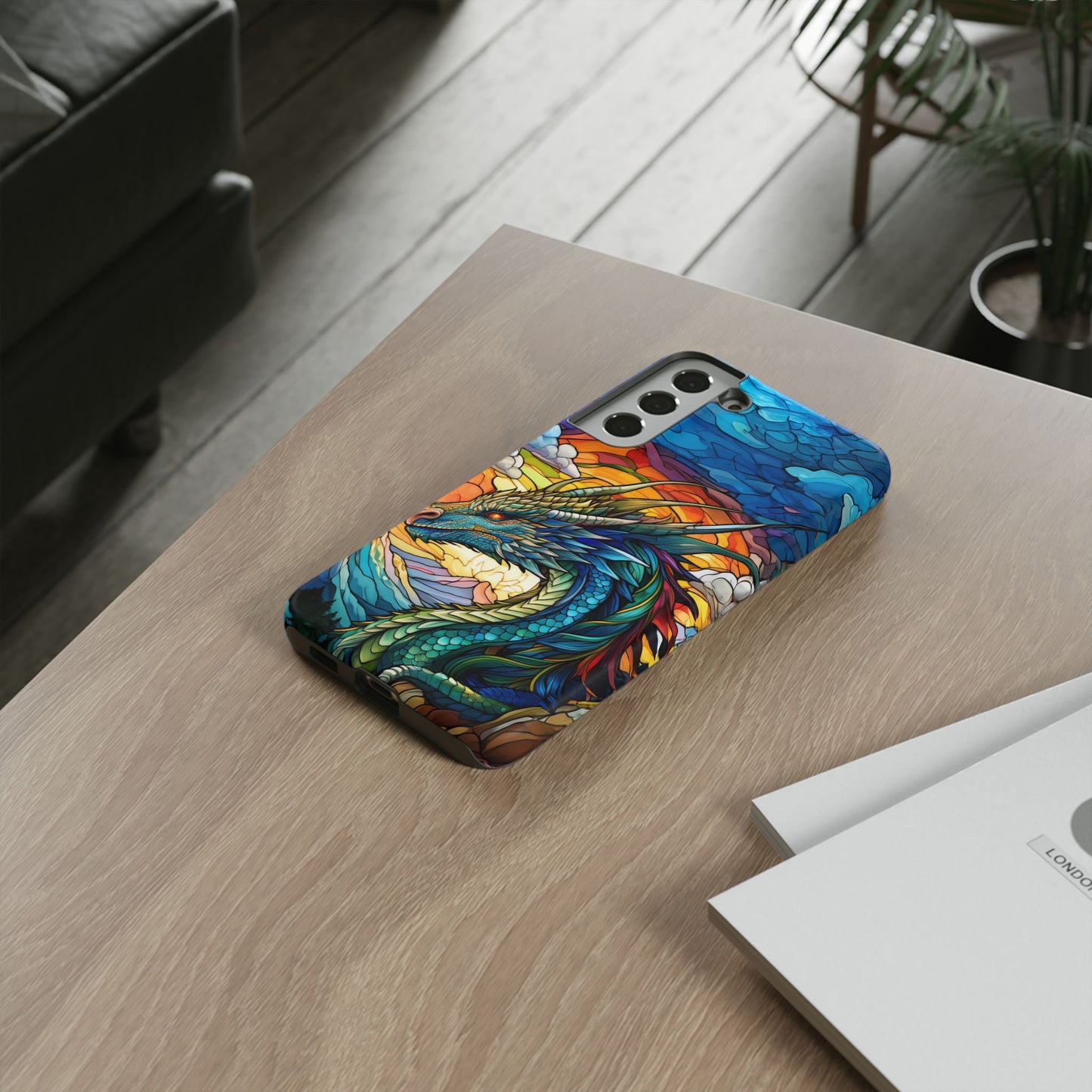 Stained Glass Design Dragon Case | Fantasy Art Samsung Galaxy S24 Ultra, S23, S22, S21, S20, S10 Plus | Unique Protective Phone Cover