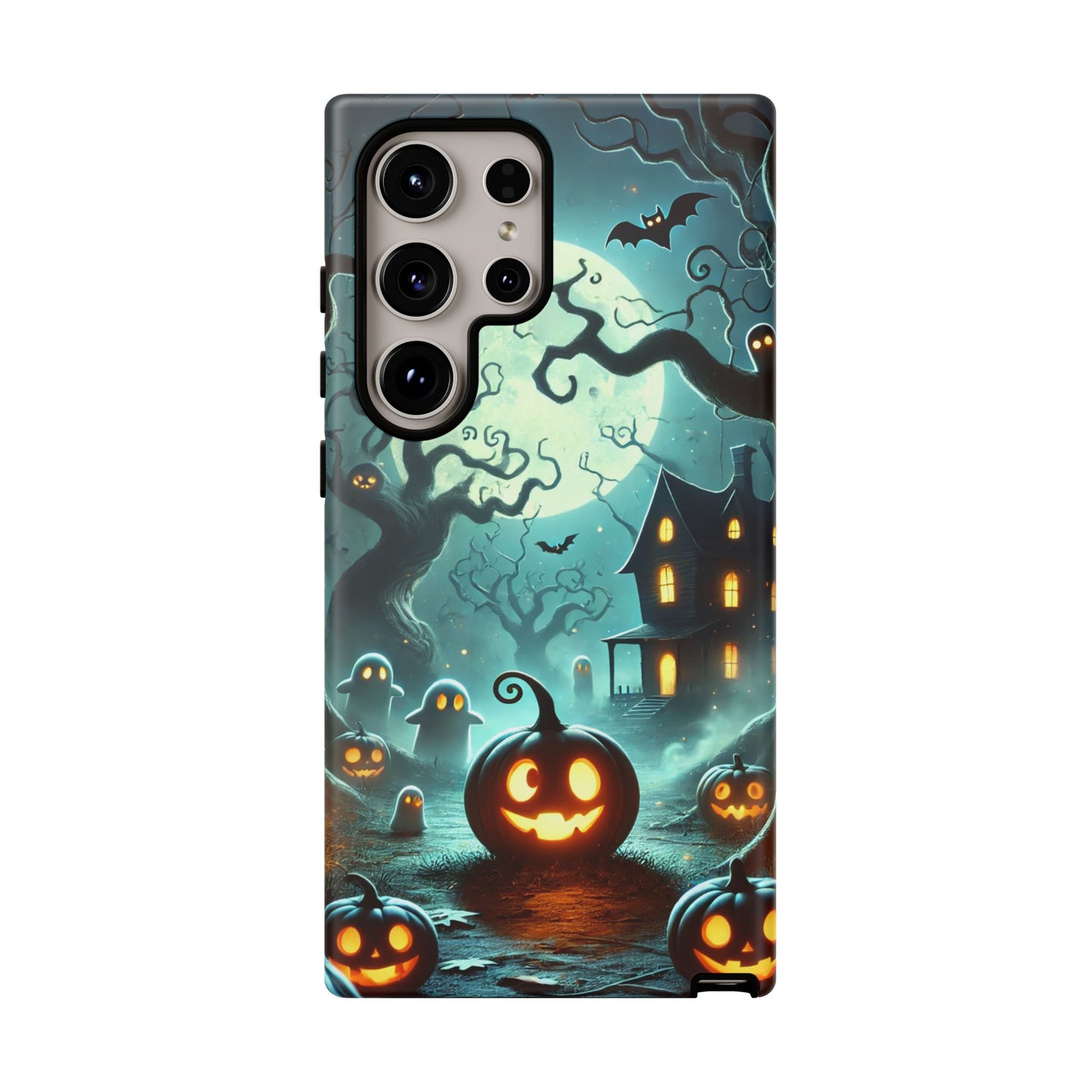 Spooky Halloween Night Pumpkin and Ghost Path Design Phone Case