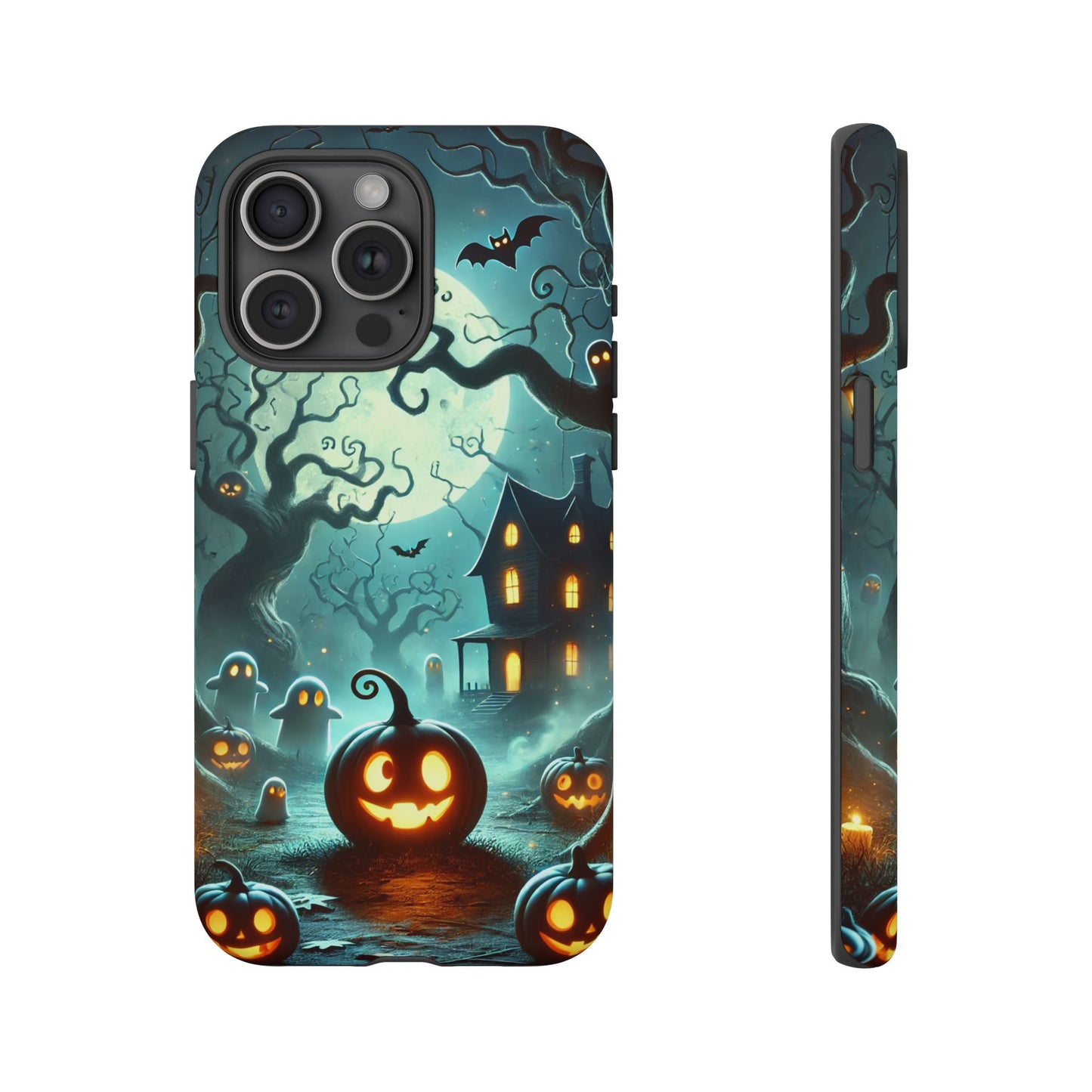 Spooky Halloween Night Pumpkin and Ghost Path Design Phone Case