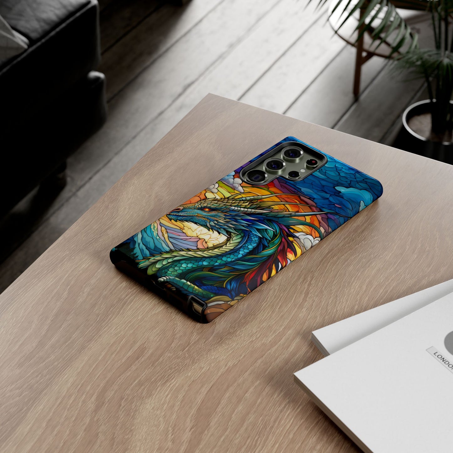 Stained Glass Design Dragon Case | Fantasy Art Samsung Galaxy S24 Ultra, S23, S22, S21, S20, S10 Plus | Unique Protective Phone Cover