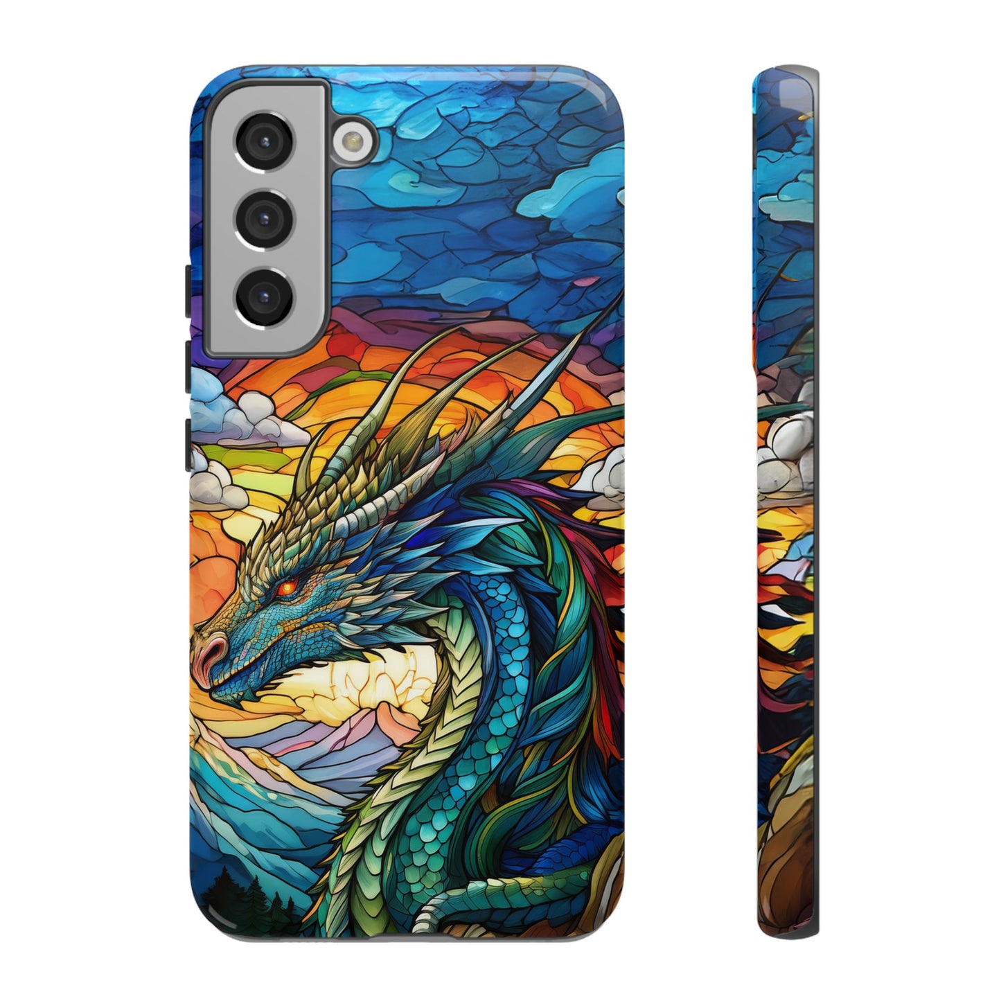 Stained Glass Design Dragon Case | Fantasy Art Samsung Galaxy S24 Ultra, S23, S22, S21, S20, S10 Plus | Unique Protective Phone Cover