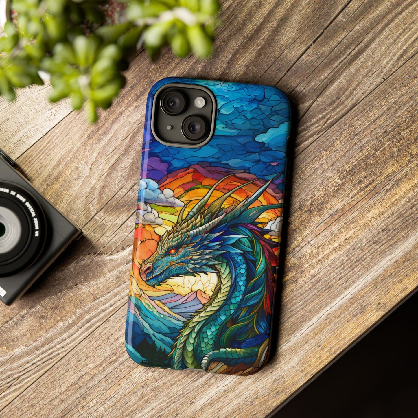 Stained Glass Design Dragon iPhone Case | Fits iPhone 8, X, XR, 11, 12, 13, 14, 15, 16 Pro, Plus, Max, Mini | Unique Fantasy Art Phone Cover