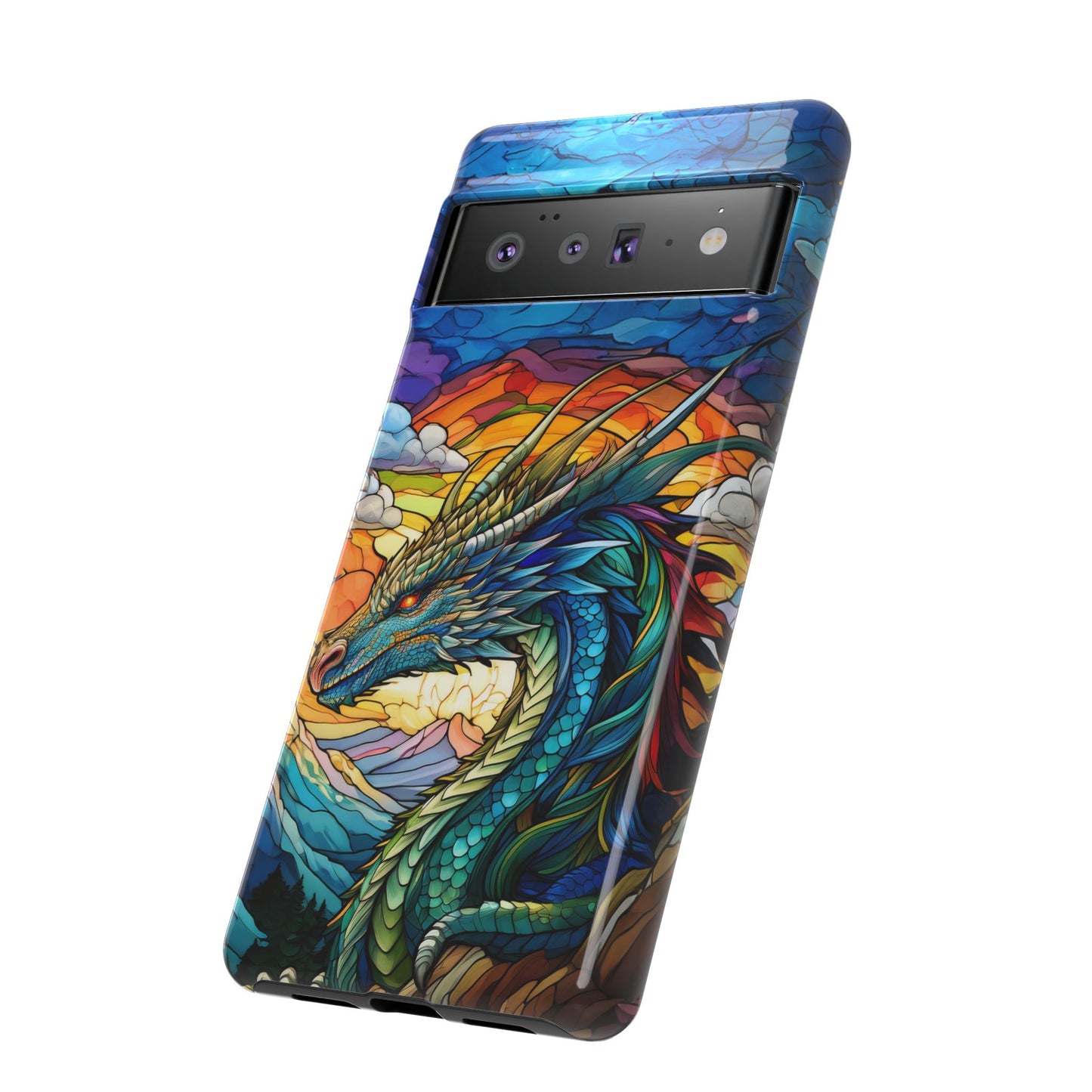 Stained Glass Design Dragon Case | Fantasy Art Google Pixel 8 Pro, 8, 7, 6 Pro, 6, 5 5G | Unique Protective Phone Cover for Pixel Users