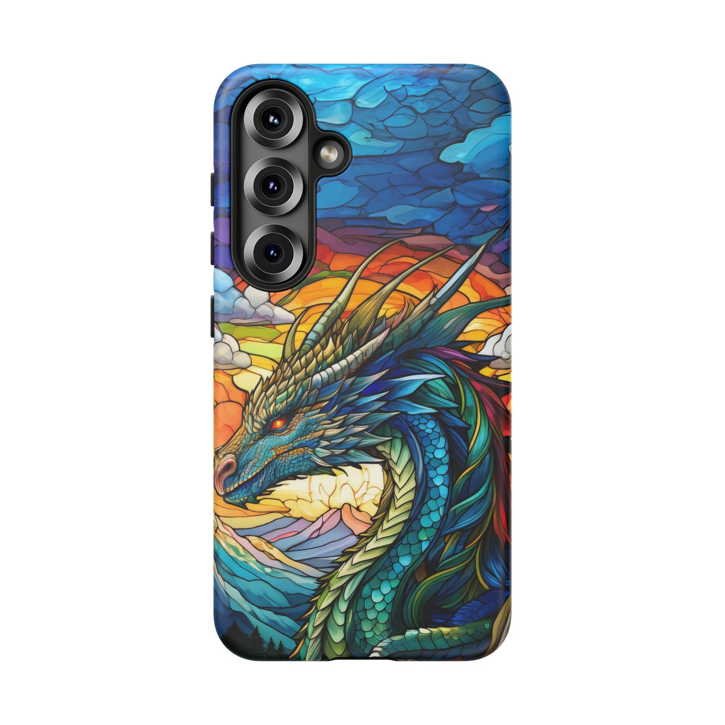 Stained Glass Design Dragon Case | Fantasy Art Samsung Galaxy S24 Ultra, S23, S22, S21, S20, S10 Plus | Unique Protective Phone Cover