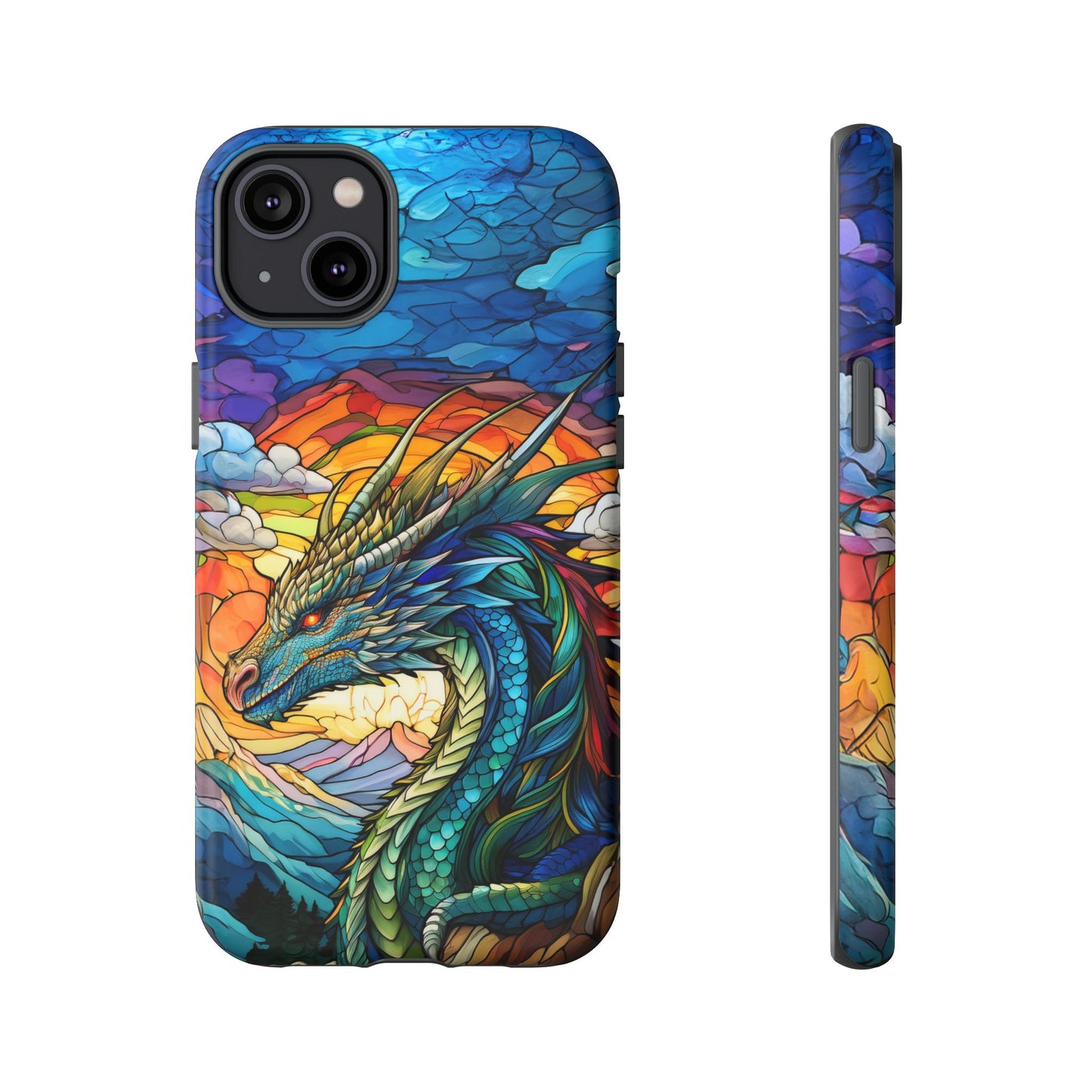 Stained Glass Design Dragon iPhone Case | Fits iPhone 8, X, XR, 11, 12, 13, 14, 15, 16 Pro, Plus, Max, Mini | Unique Fantasy Art Phone Cover