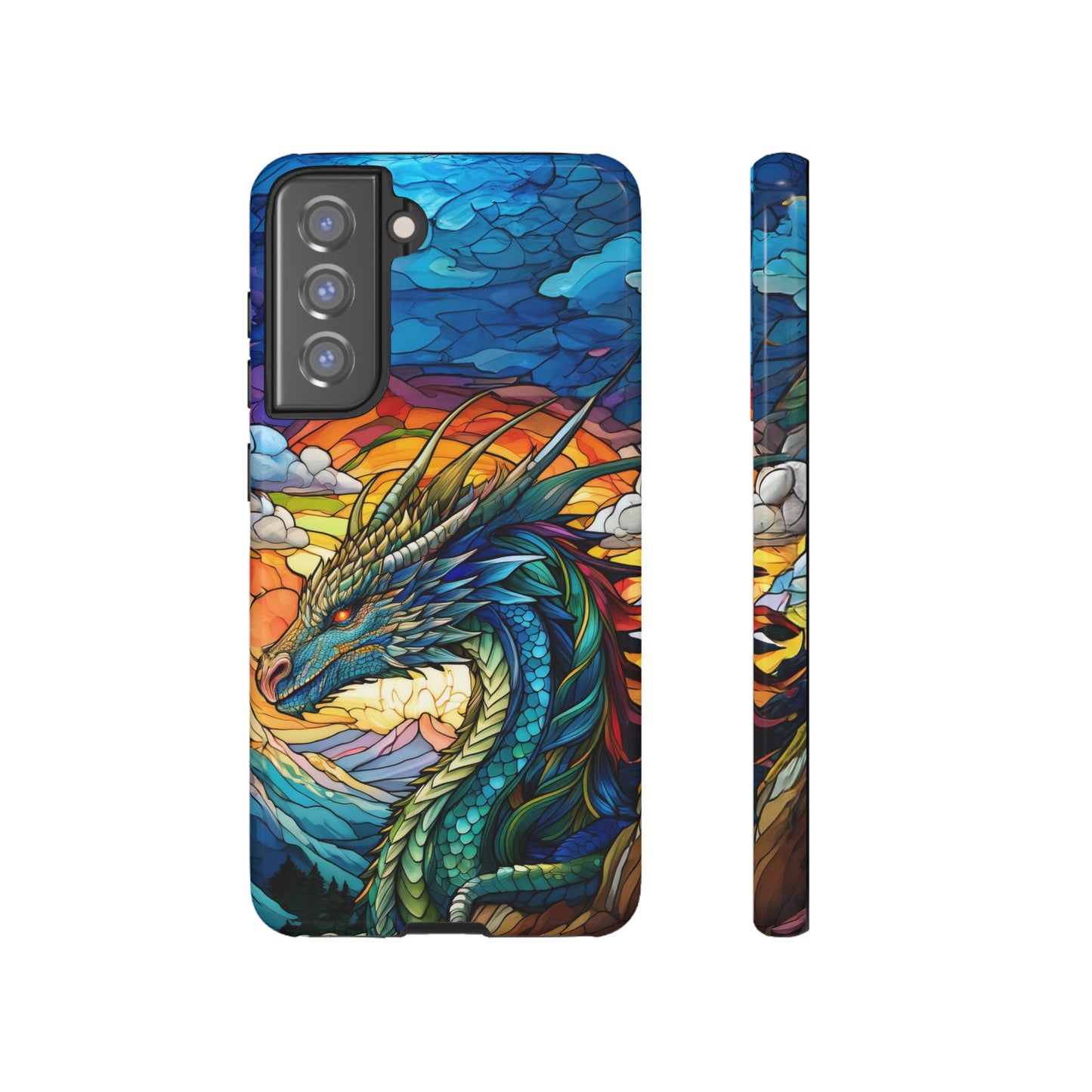 Stained Glass Design Dragon Case | Fantasy Art Samsung Galaxy S24 Ultra, S23, S22, S21, S20, S10 Plus | Unique Protective Phone Cover