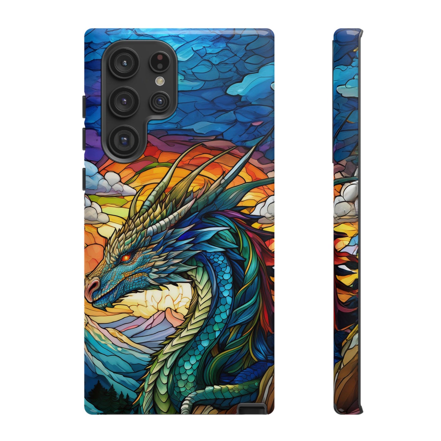 Stained Glass Design Dragon Case | Fantasy Art Samsung Galaxy S24 Ultra, S23, S22, S21, S20, S10 Plus | Unique Protective Phone Cover