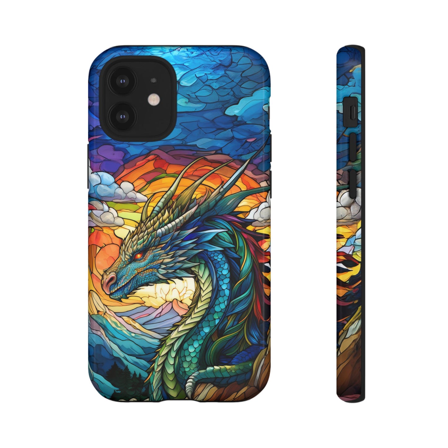 Stained Glass Design Dragon iPhone Case | Fits iPhone 8, X, XR, 11, 12, 13, 14, 15, 16 Pro, Plus, Max, Mini | Unique Fantasy Art Phone Cover