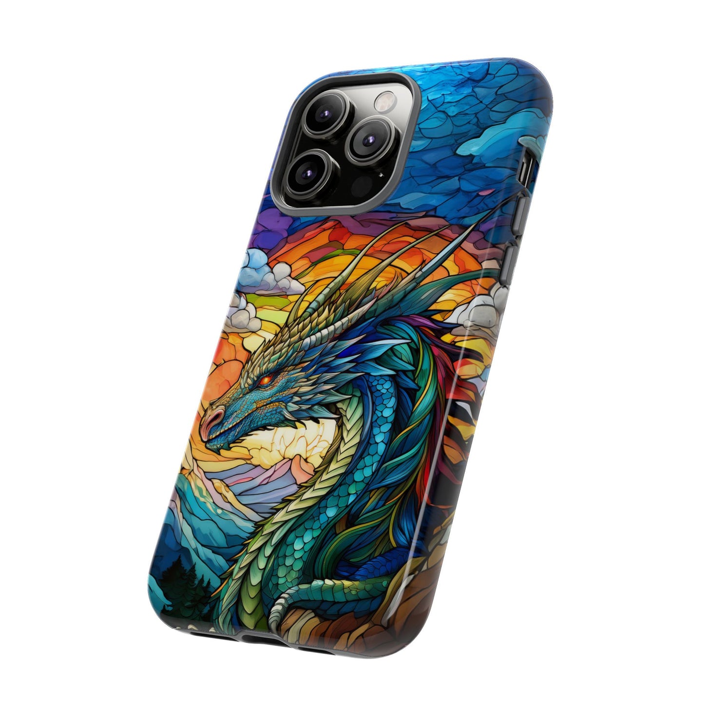 Stained Glass Design Dragon iPhone Case | Fits iPhone 8, X, XR, 11, 12, 13, 14, 15, 16 Pro, Plus, Max, Mini | Unique Fantasy Art Phone Cover