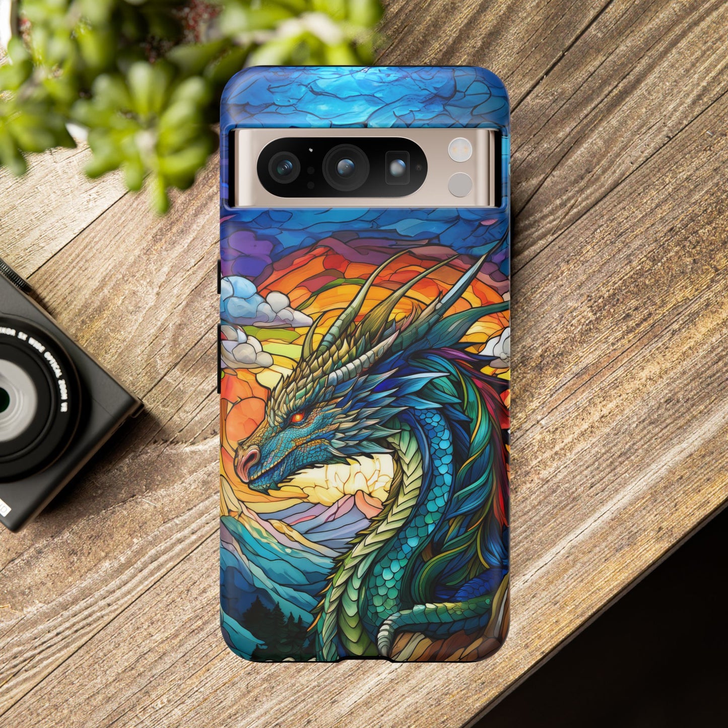 Stained Glass Design Dragon Case | Fantasy Art Google Pixel 8 Pro, 8, 7, 6 Pro, 6, 5 5G | Unique Protective Phone Cover for Pixel Users
