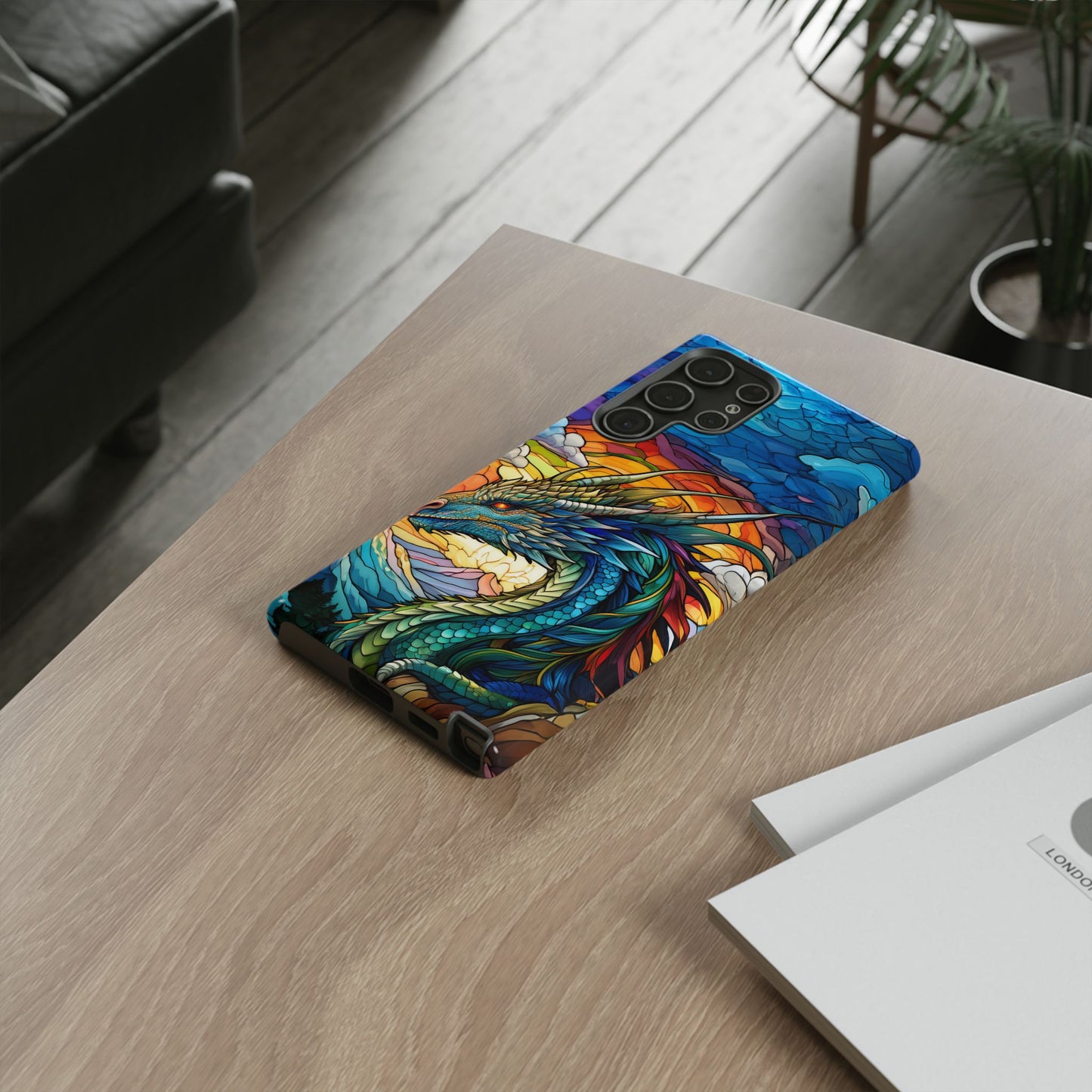 Stained Glass Design Dragon Case | Fantasy Art Samsung Galaxy S24 Ultra, S23, S22, S21, S20, S10 Plus | Unique Protective Phone Cover
