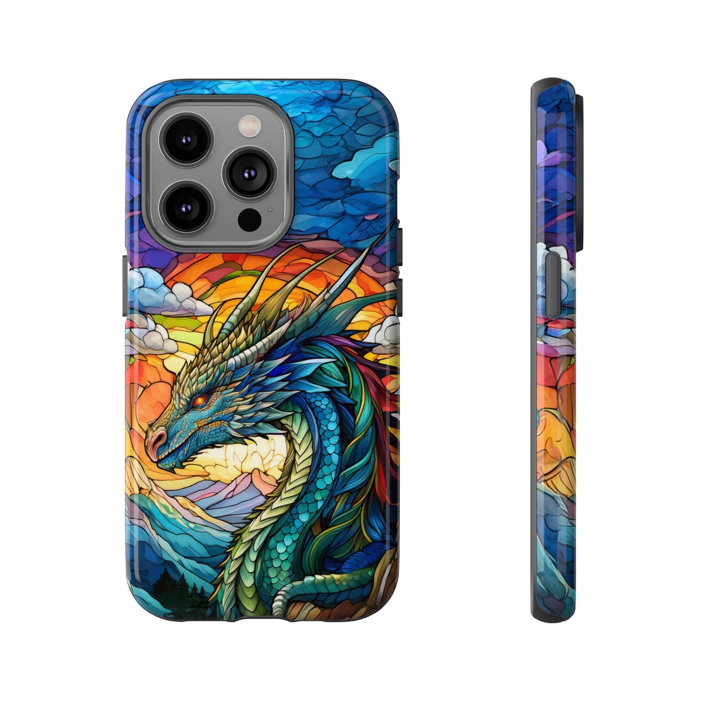 Stained Glass Design Dragon iPhone Case | Fits iPhone 8, X, XR, 11, 12, 13, 14, 15, 16 Pro, Plus, Max, Mini | Unique Fantasy Art Phone Cover