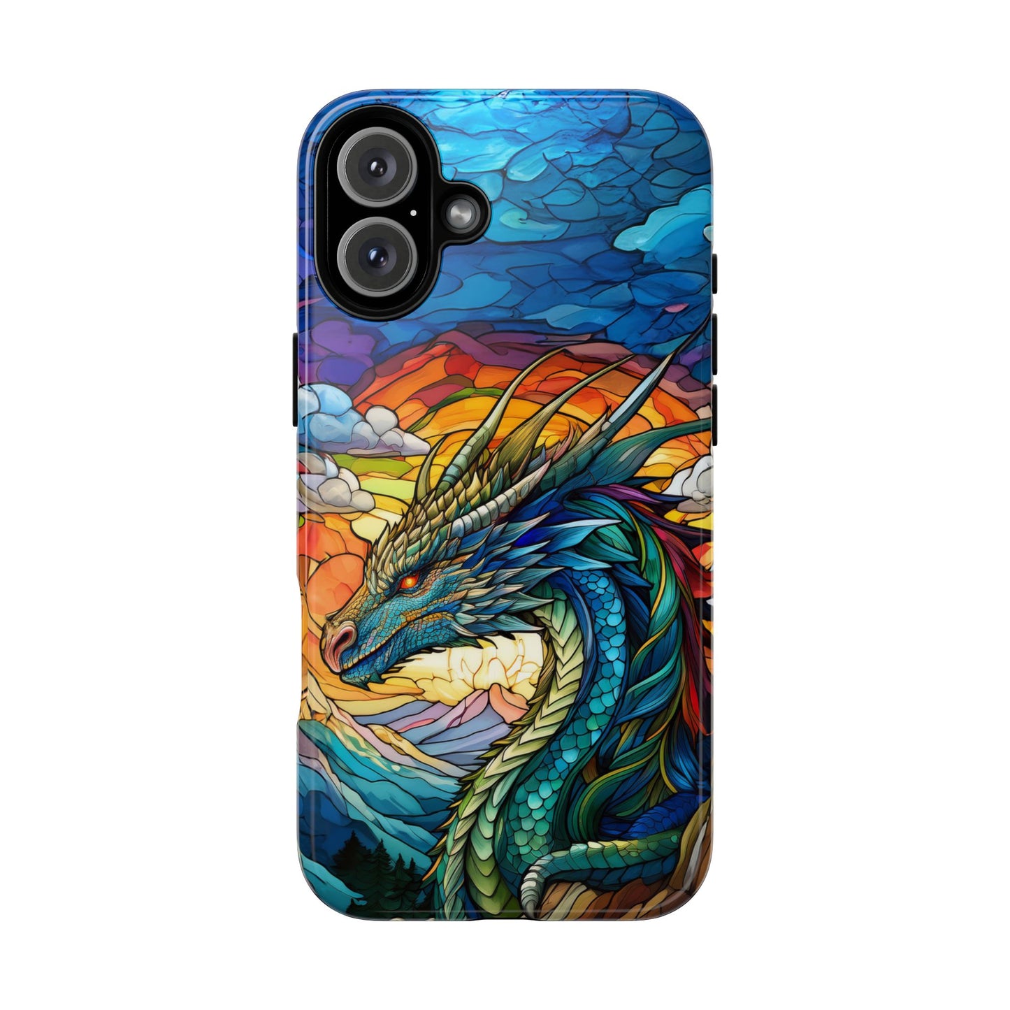 Stained Glass Design Dragon iPhone Case | Fits iPhone 8, X, XR, 11, 12, 13, 14, 15, 16 Pro, Plus, Max, Mini | Unique Fantasy Art Phone Cover