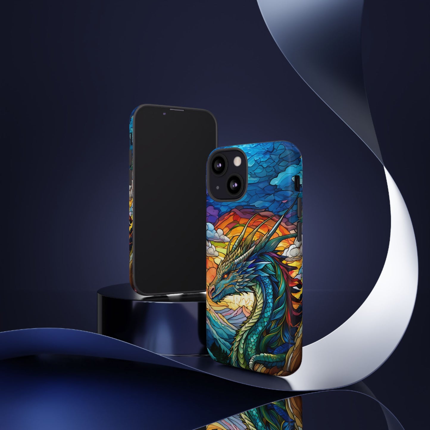 Stained Glass Design Dragon iPhone Case | Fits iPhone 8, X, XR, 11, 12, 13, 14, 15, 16 Pro, Plus, Max, Mini | Unique Fantasy Art Phone Cover