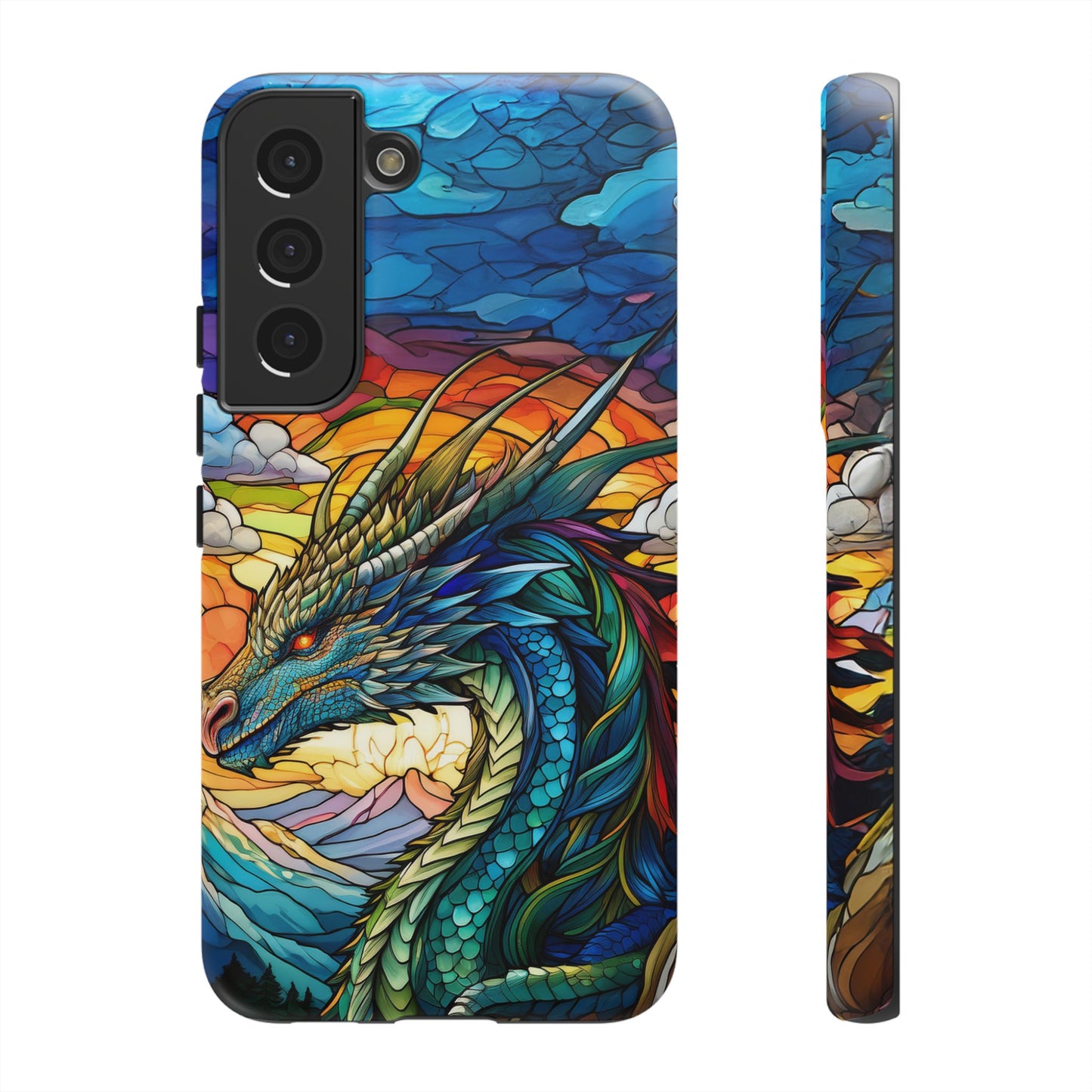 Stained Glass Design Dragon Case | Fantasy Art Samsung Galaxy S24 Ultra, S23, S22, S21, S20, S10 Plus | Unique Protective Phone Cover