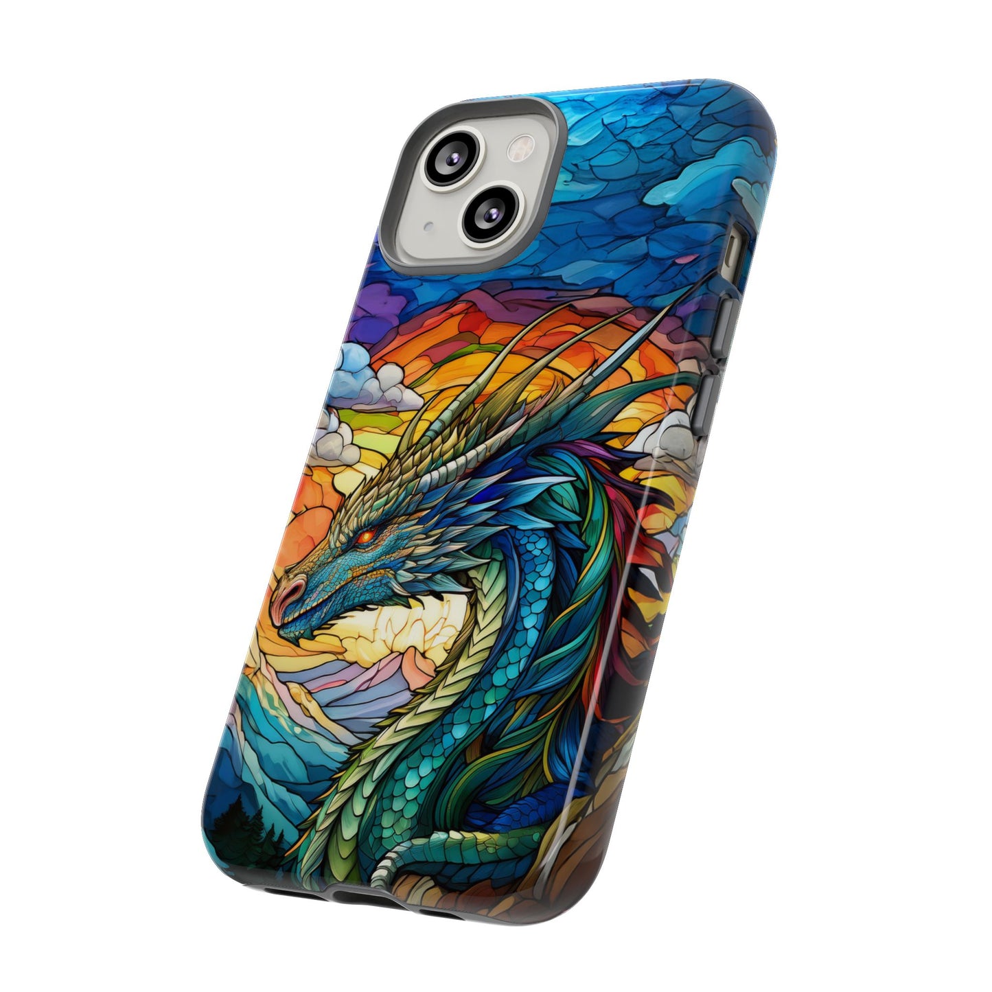 Stained Glass Design Dragon iPhone Case | Fits iPhone 8, X, XR, 11, 12, 13, 14, 15, 16 Pro, Plus, Max, Mini | Unique Fantasy Art Phone Cover
