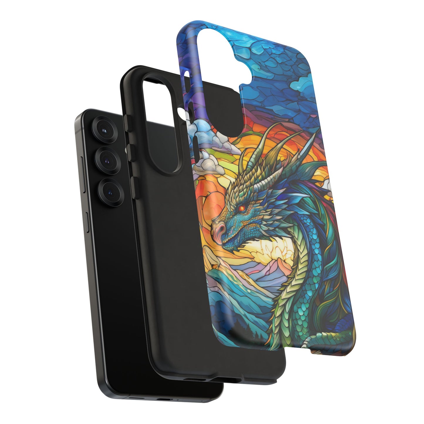 Stained Glass Design Dragon Case | Fantasy Art Samsung Galaxy S24 Ultra, S23, S22, S21, S20, S10 Plus | Unique Protective Phone Cover