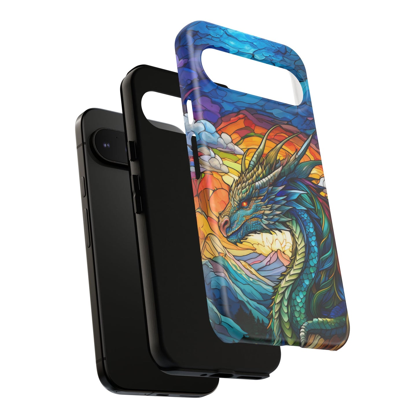 Stained Glass Design Dragon Case | Fantasy Art Google Pixel 8 Pro, 8, 7, 6 Pro, 6, 5 5G | Unique Protective Phone Cover for Pixel Users