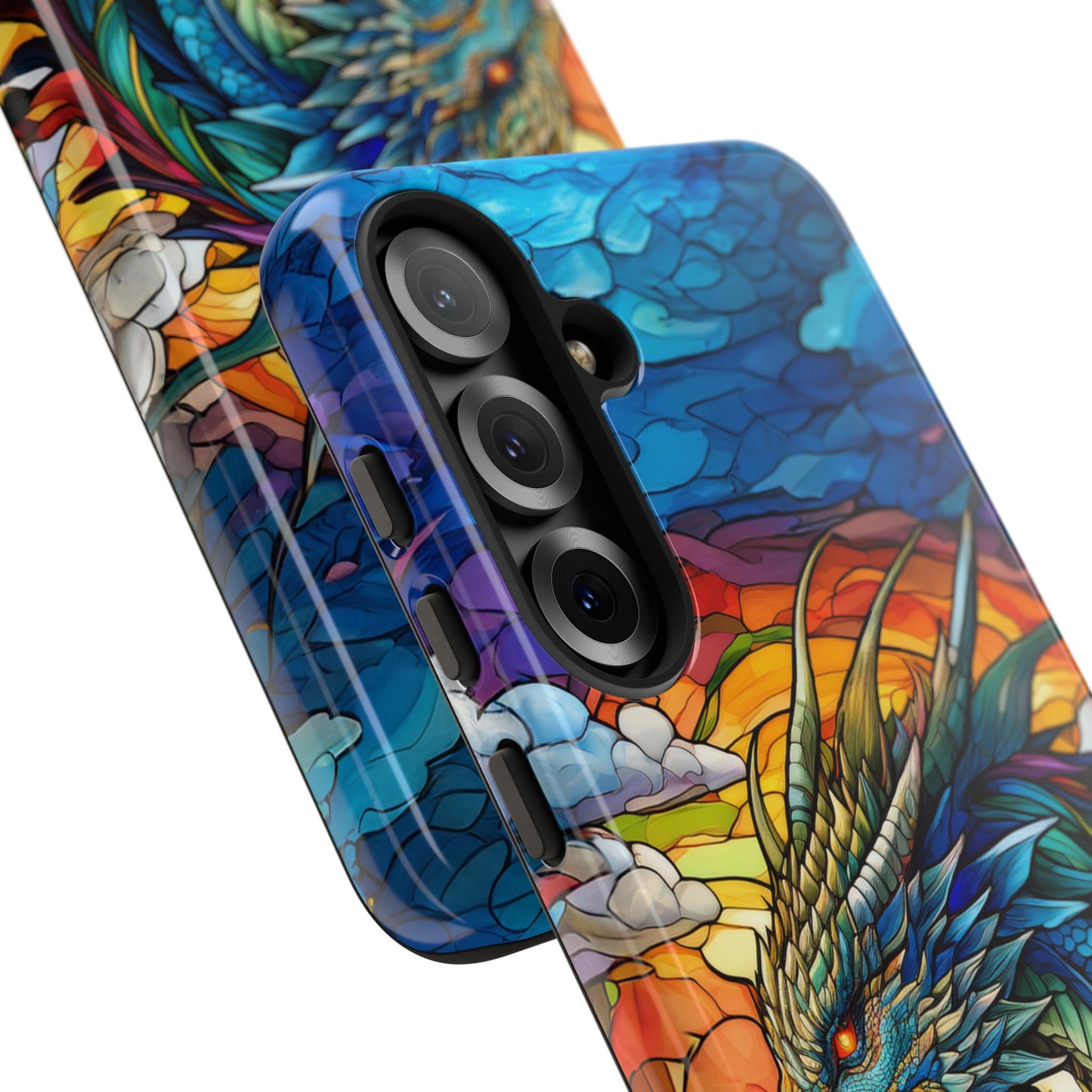 Stained Glass Design Dragon Case | Fantasy Art Samsung Galaxy S24 Ultra, S23, S22, S21, S20, S10 Plus | Unique Protective Phone Cover