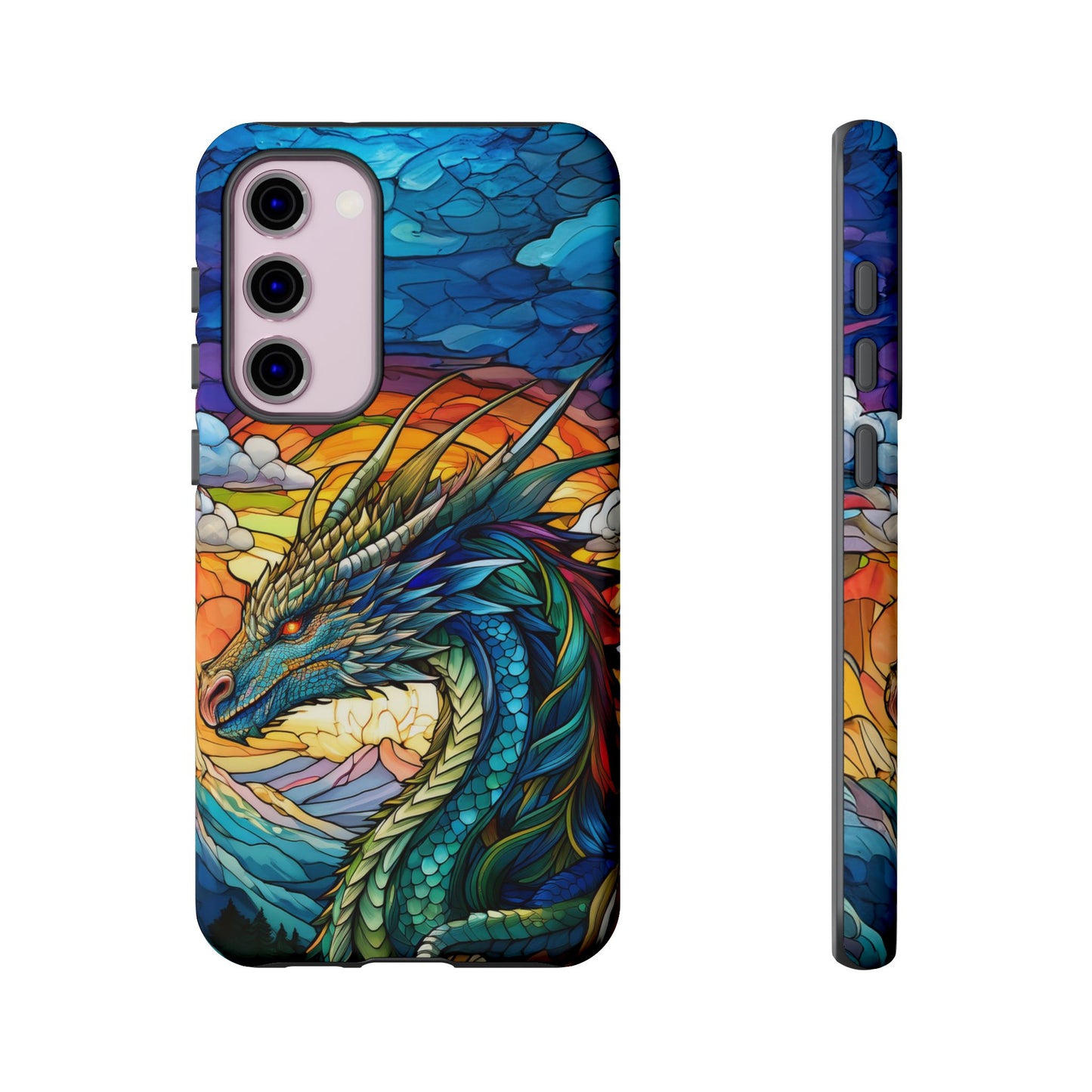 Stained Glass Design Dragon Case | Fantasy Art Samsung Galaxy S24 Ultra, S23, S22, S21, S20, S10 Plus | Unique Protective Phone Cover