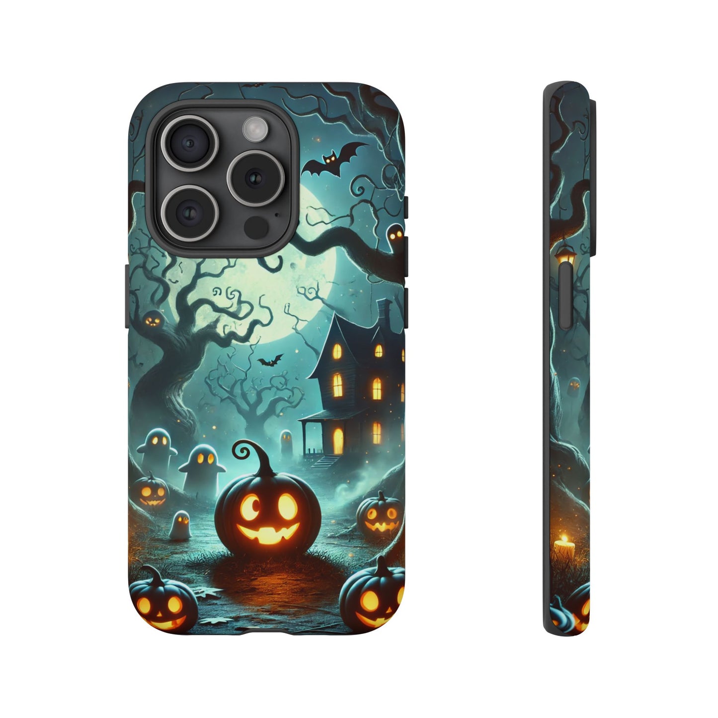 Spooky Halloween Night Pumpkin and Ghost Path Design Phone Case