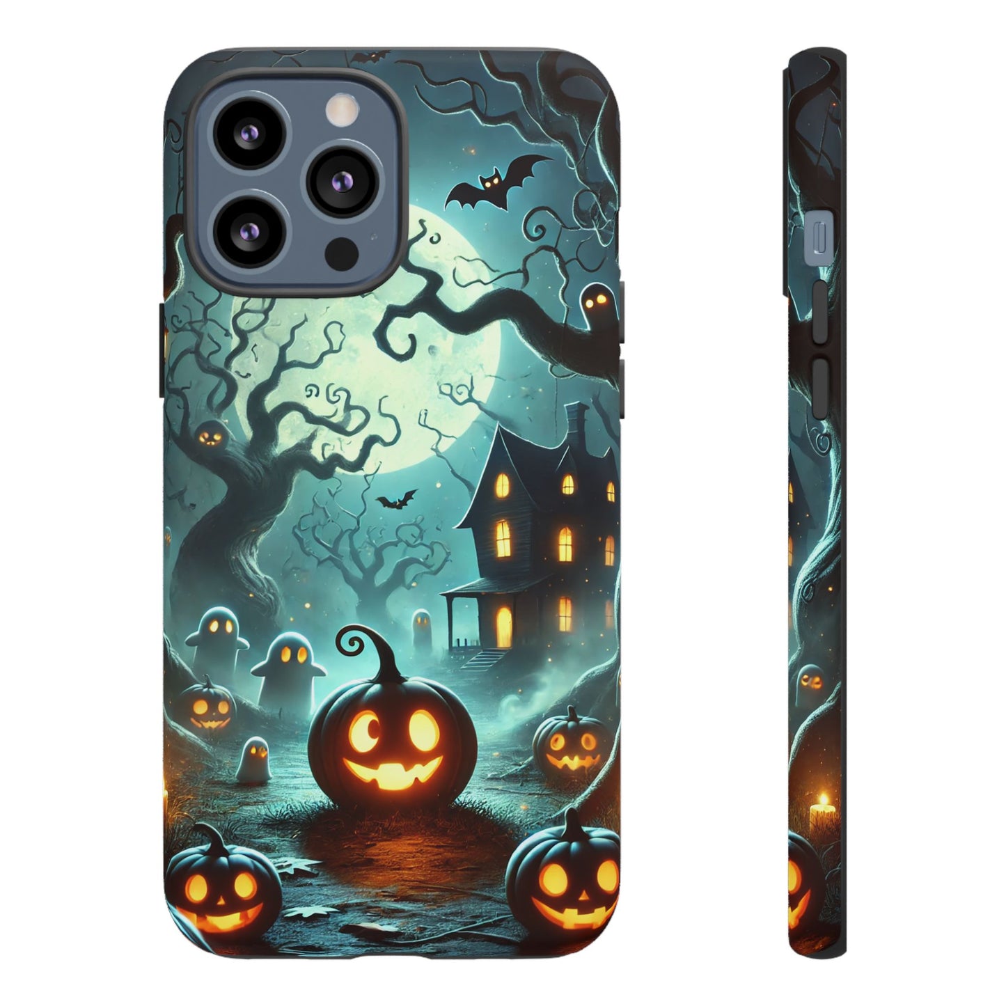 Spooky Halloween Night Pumpkin and Ghost Path Design Phone Case