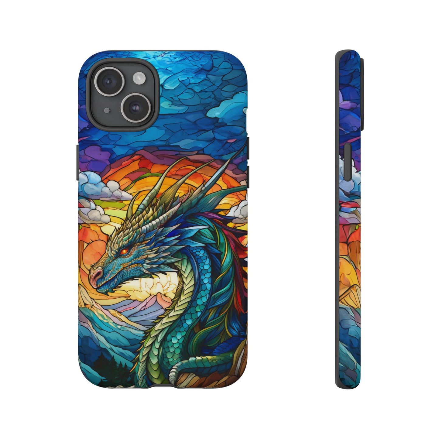 Stained Glass Design Dragon iPhone Case | Fits iPhone 8, X, XR, 11, 12, 13, 14, 15, 16 Pro, Plus, Max, Mini | Unique Fantasy Art Phone Cover