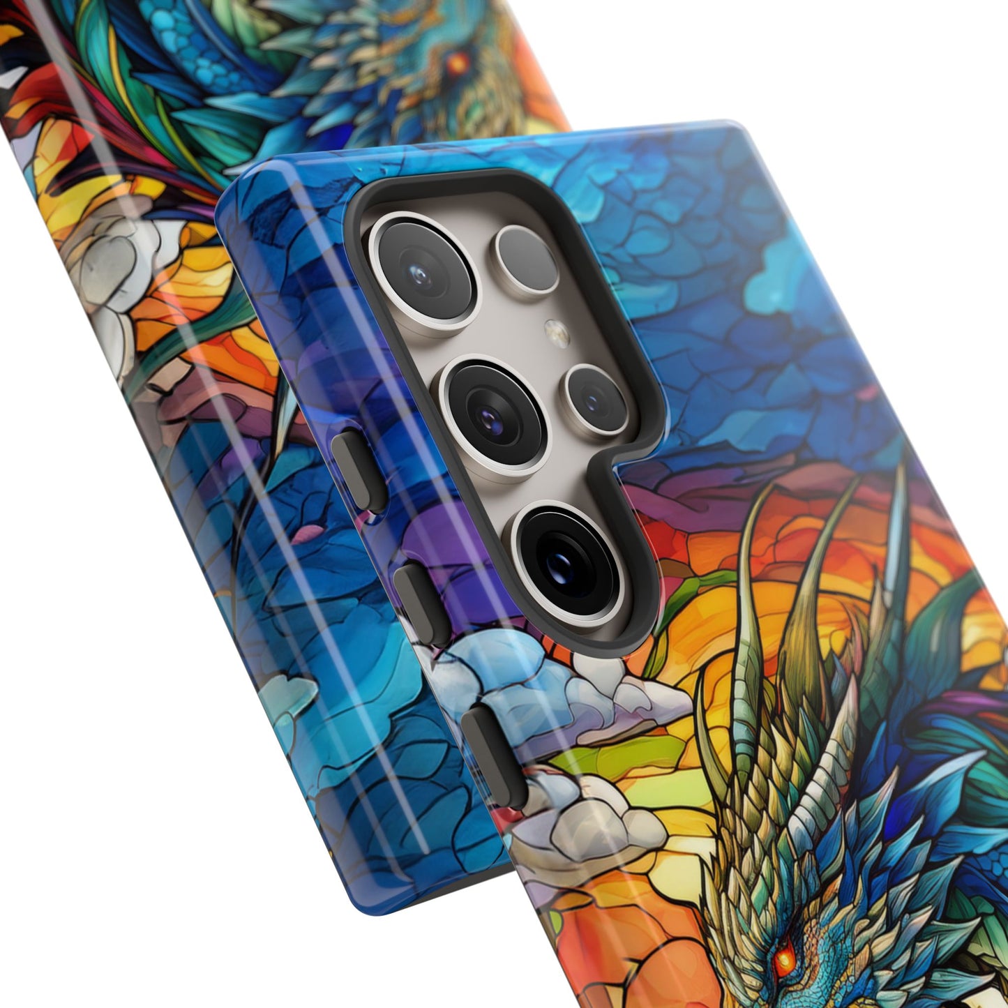 Stained Glass Design Dragon Case | Fantasy Art Samsung Galaxy S24 Ultra, S23, S22, S21, S20, S10 Plus | Unique Protective Phone Cover