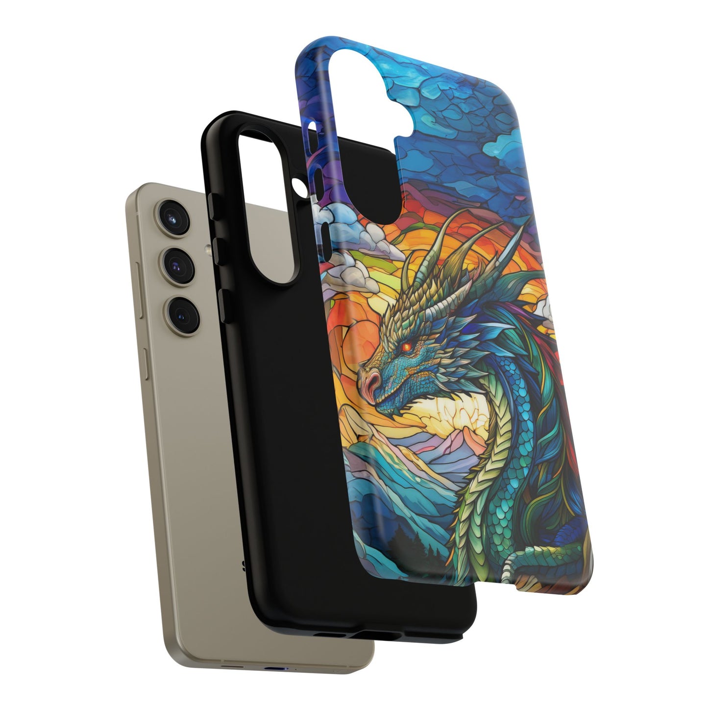 Stained Glass Design Dragon Case | Fantasy Art Samsung Galaxy S24 Ultra, S23, S22, S21, S20, S10 Plus | Unique Protective Phone Cover
